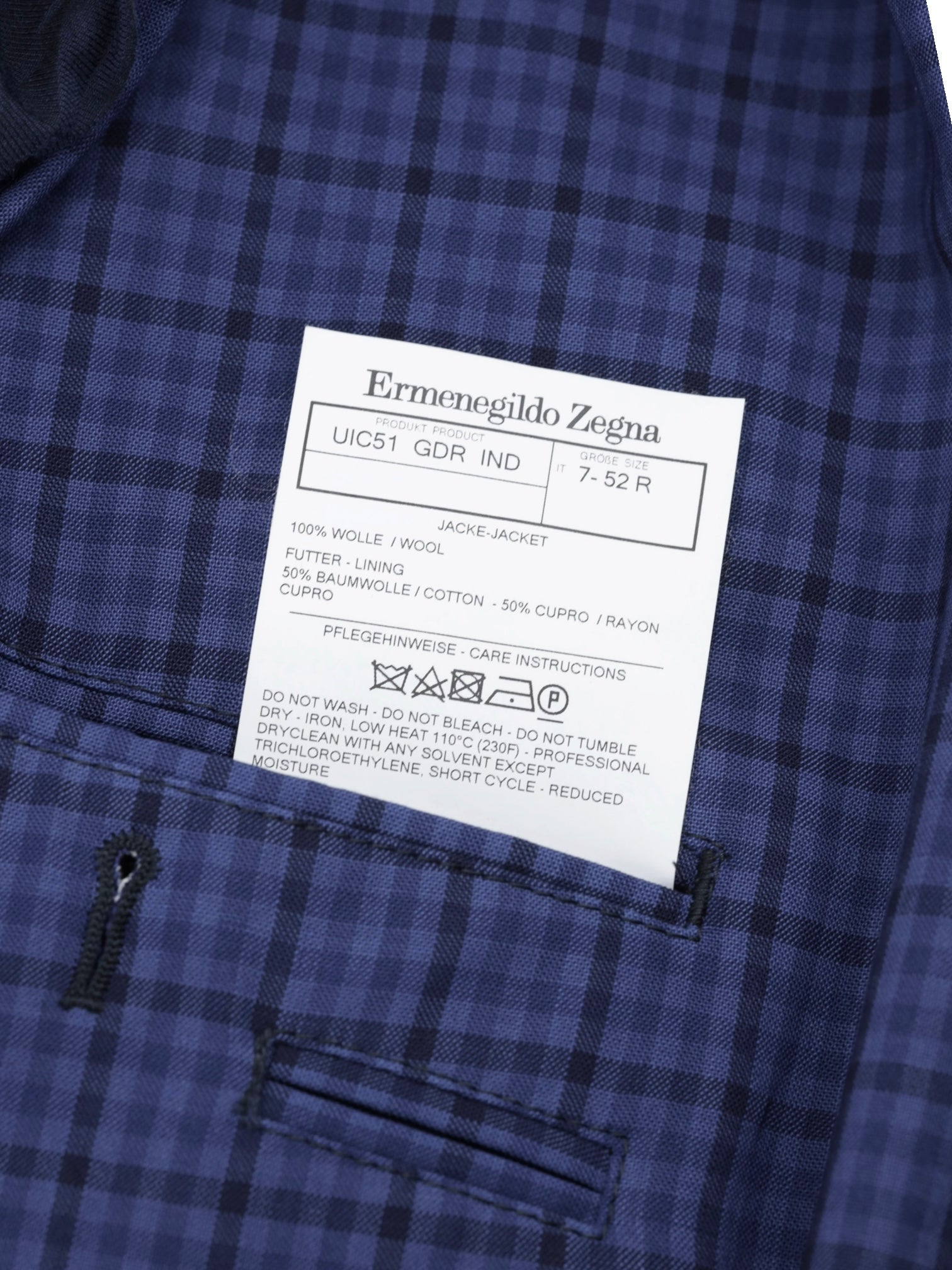 Ermenegildo Zegna Royal Blue "High Performance" Wool Checkered Jacket