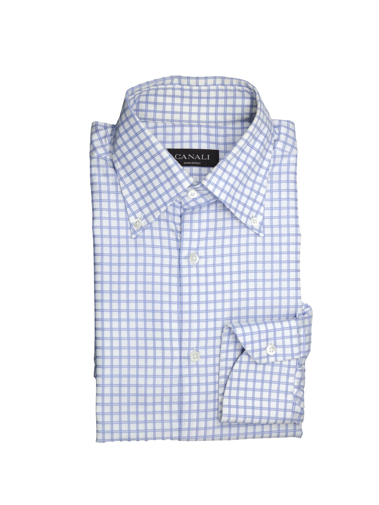 Canali White & Light Blue Heavyweight-Cotton Button-Down Windowpane Shirt