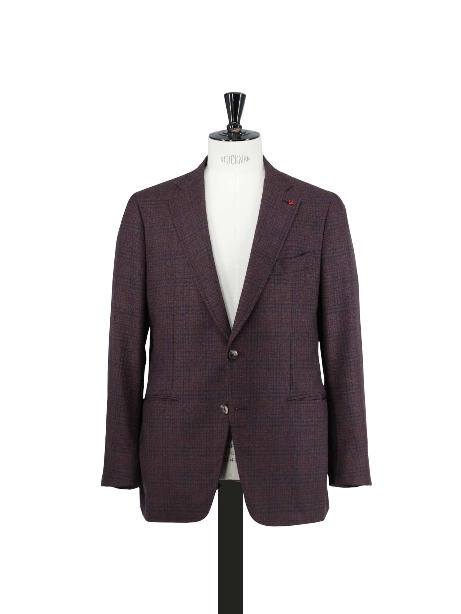 Isaia Burgundy & Navy Brushed-Wool Checkered Jacket