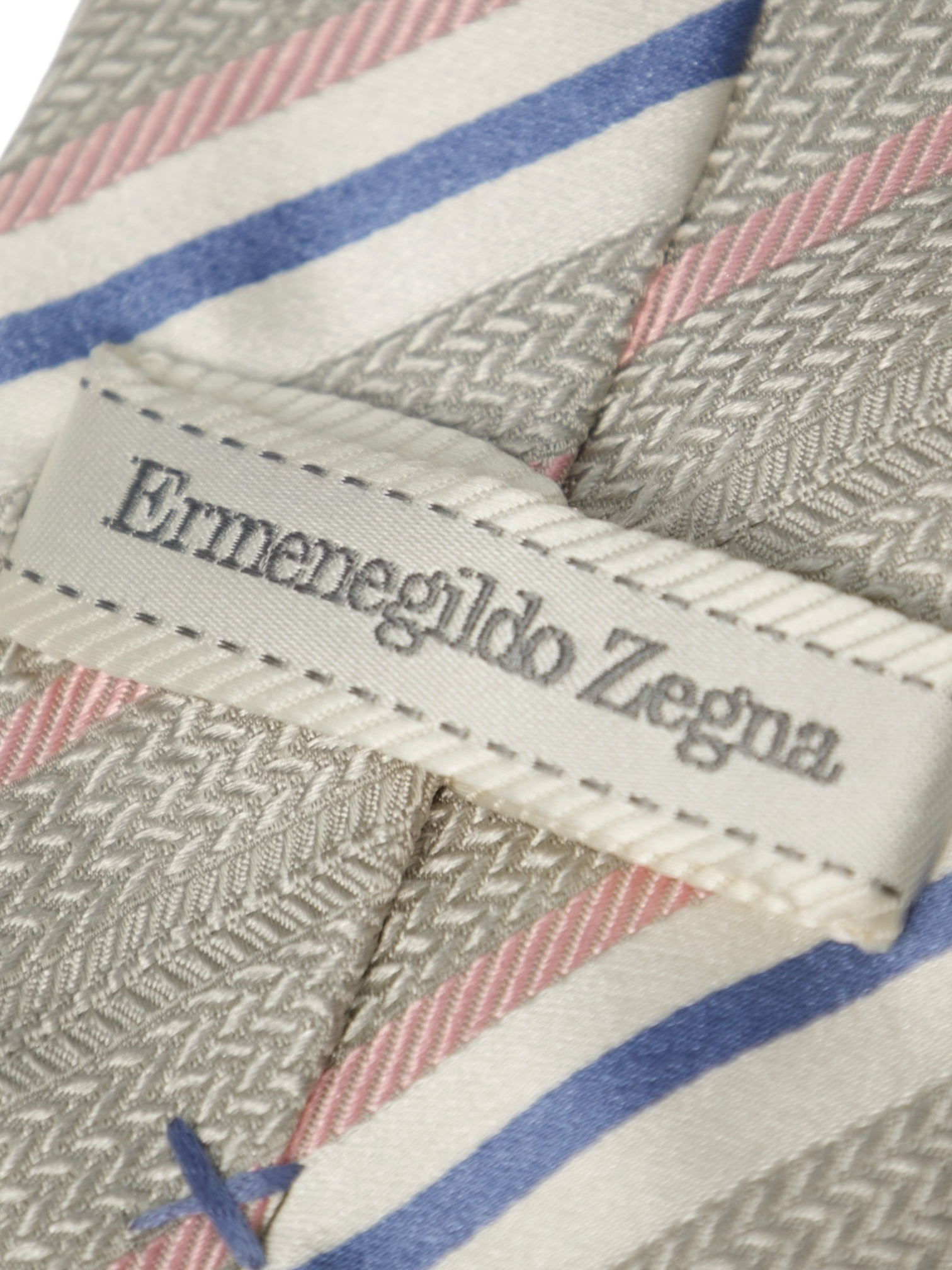 Ermenegildo Zegna Light Grey Multicolor Stripe Silk Tie