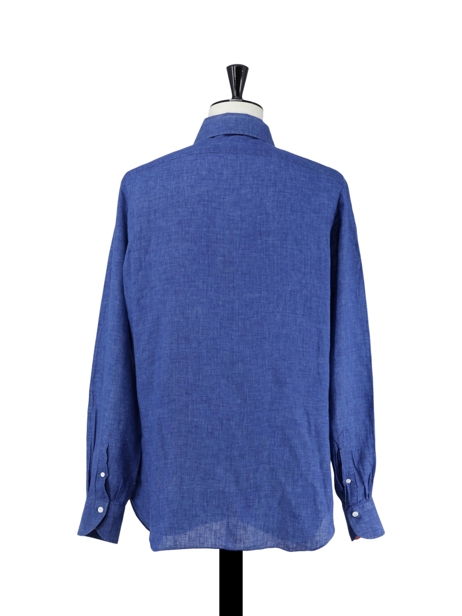 Finamore Denim Blue Pure-Linen One-Piece Collar Summer Shirt