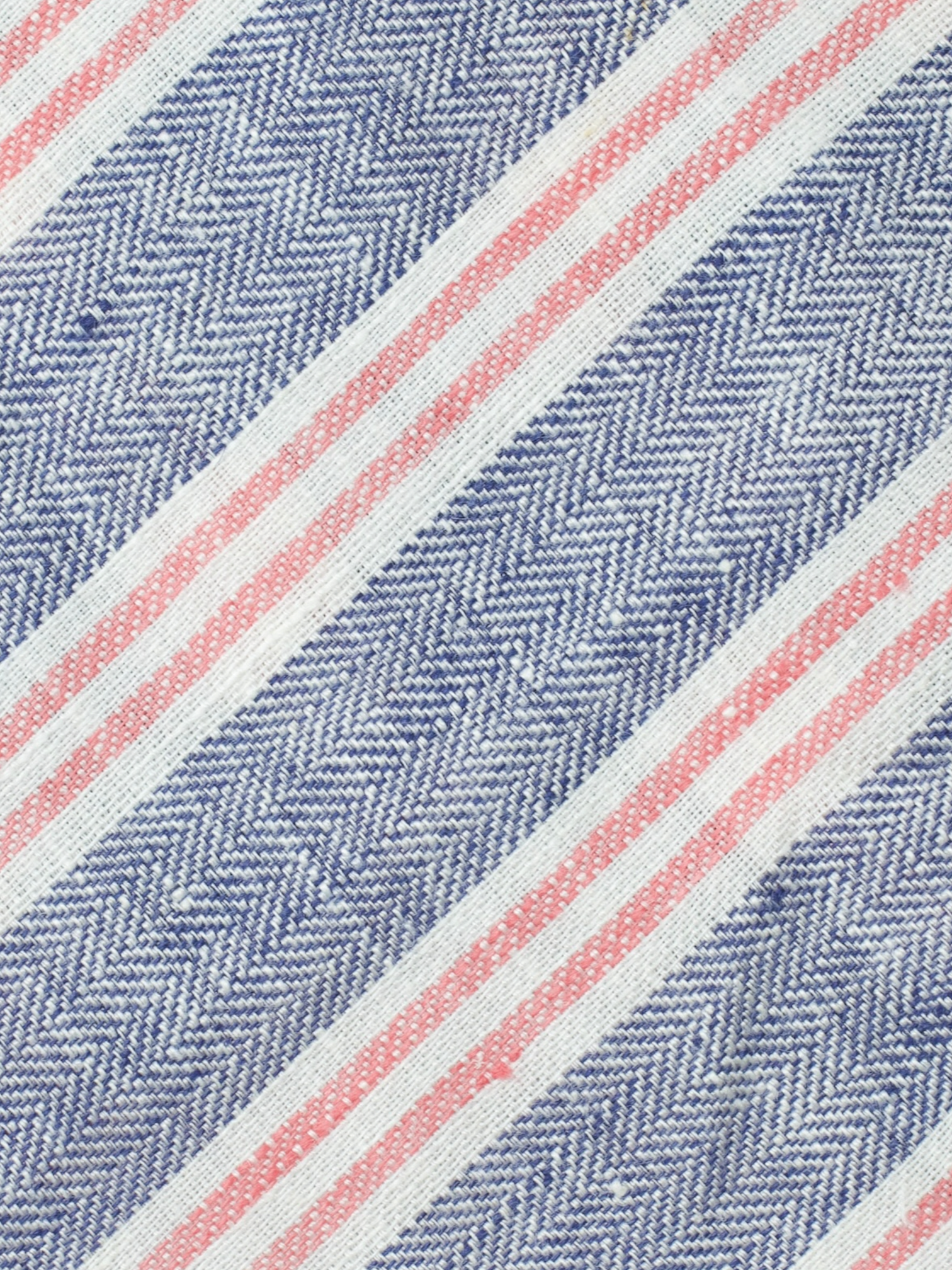 Kiton 5-Fold Blue & Coral Red Linen Striped Untipped & Handrolled Tie
