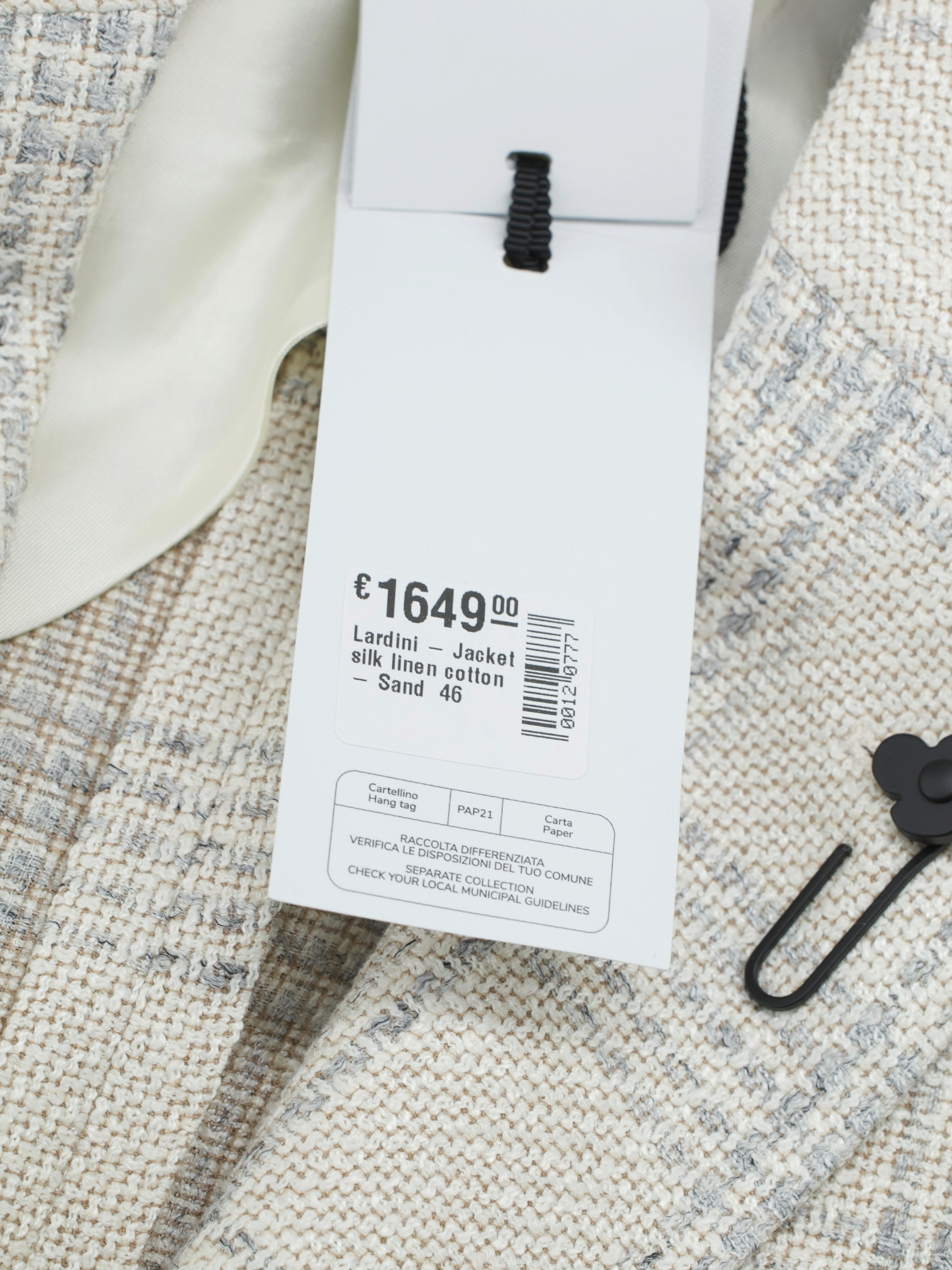 Lardini Greige & Light Grey Silk, Linen & Cotton Checkered Jacket