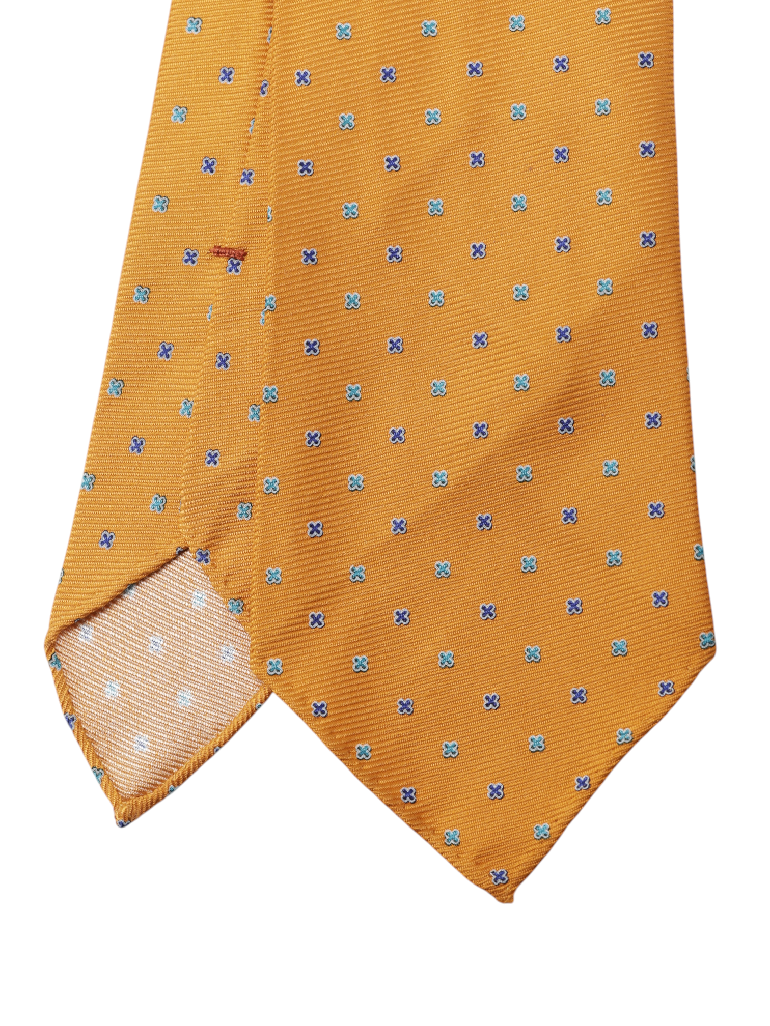 Kiton 5-Fold Orange & Blue Silk Geometric-Pattern Untipped & Handrolled Tie