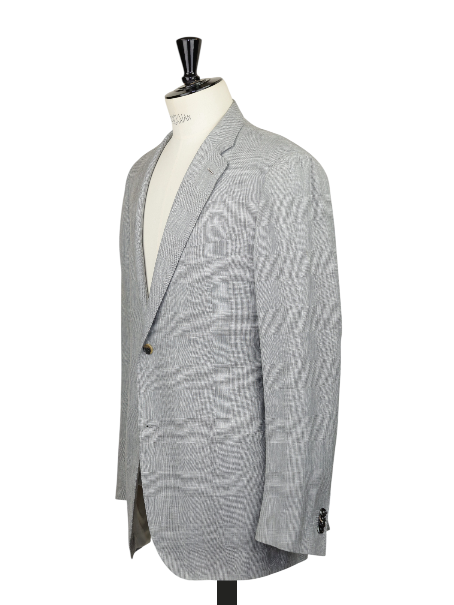 Caruso Light Grey Wool, Linen & Silk Glenplaid Summer Jacket