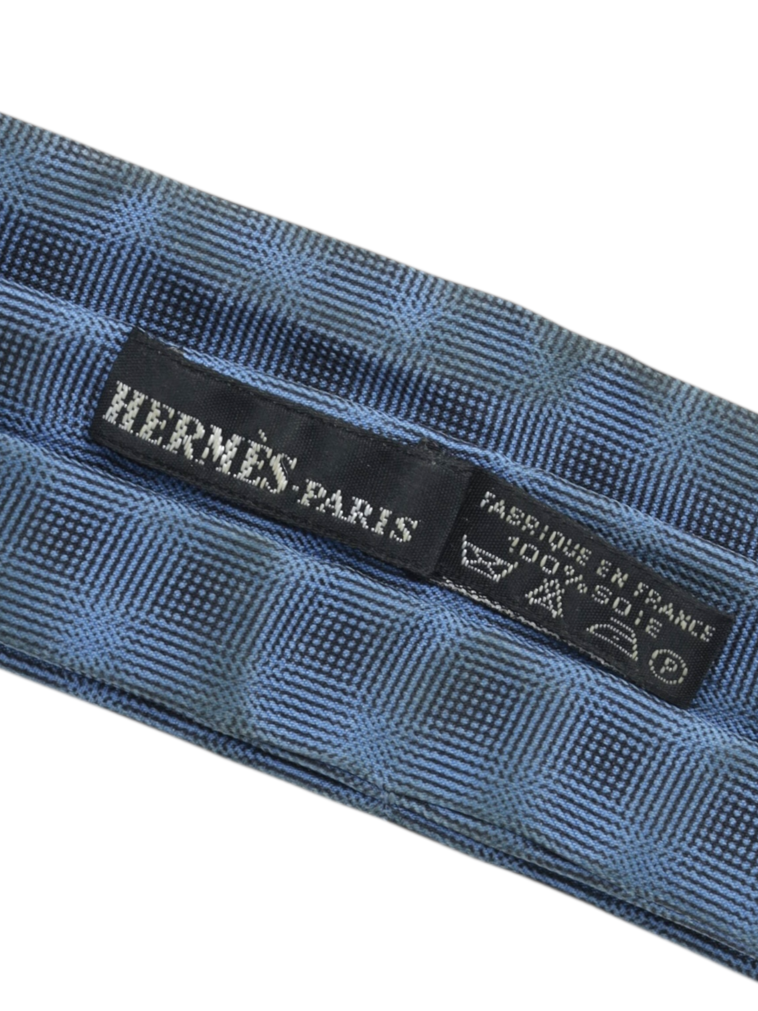 Hermès Steel Blue Silk Checkered Foulard Ascot Tie