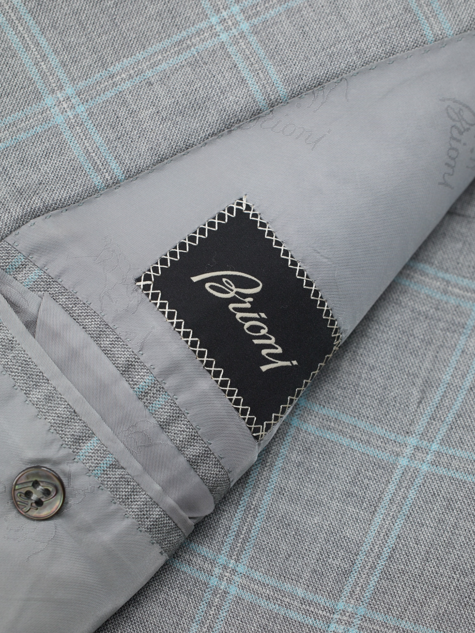 Brioni Grey & Mint Green Cashmere & Silk Windowpane Brunico Jacket