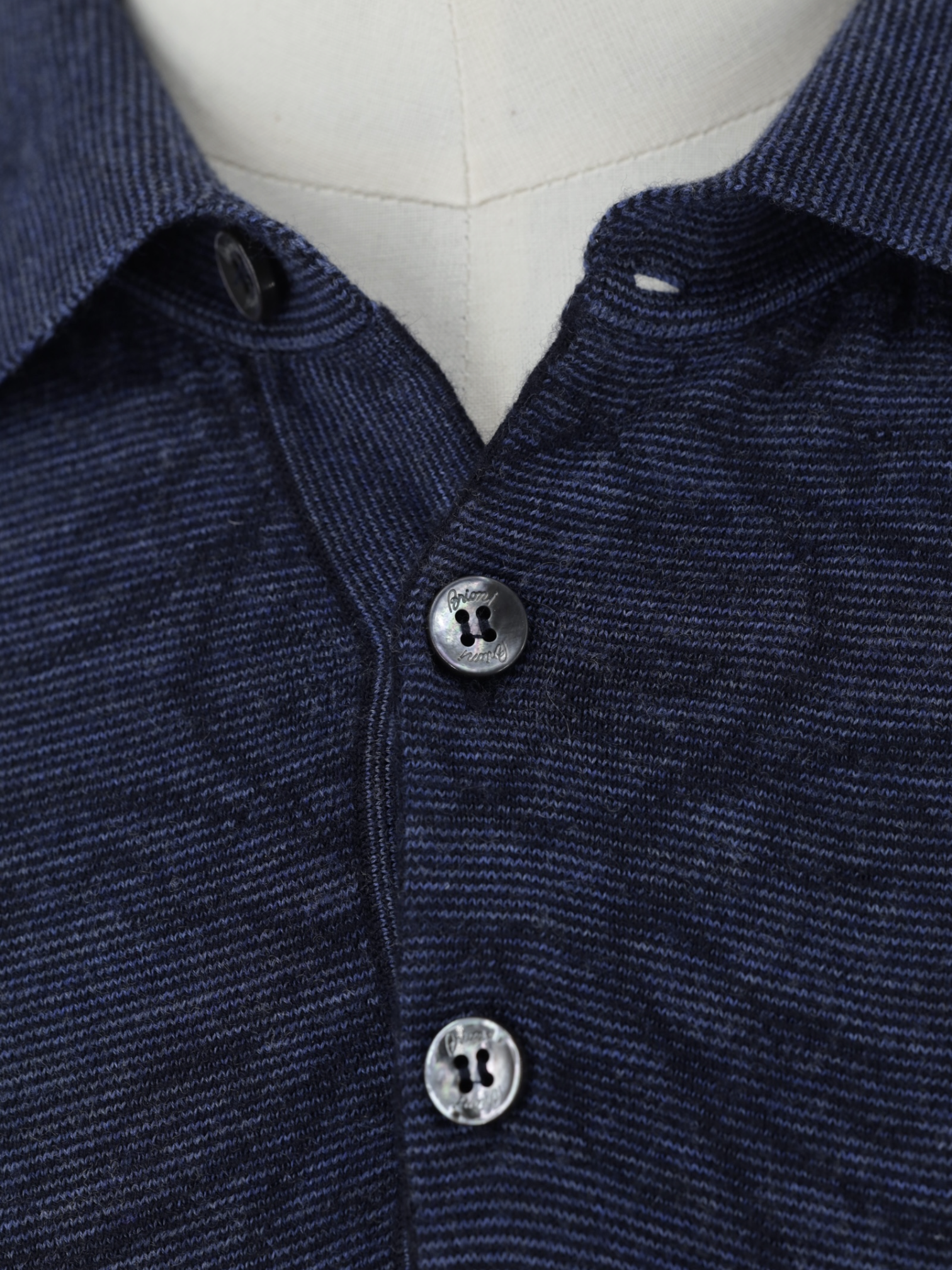 Brioni Dark Blue Fine-Wool Embroidered Long-Sleeve Polo