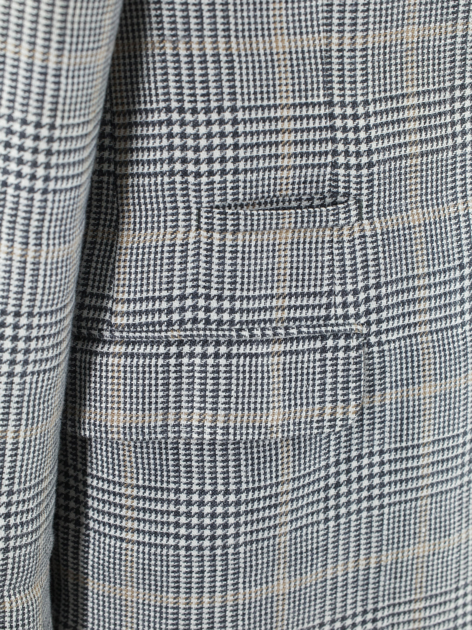 Brunello Cucinelli Grey & Light Brown Linen, Wool & Silk Glenplaid Jacket