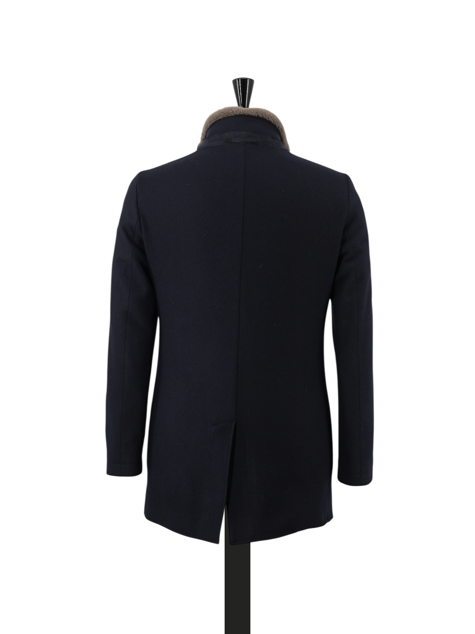 Mandelli Navy Double-Faced Stretch Cashmere & Castorino Fur Collar Overcoat