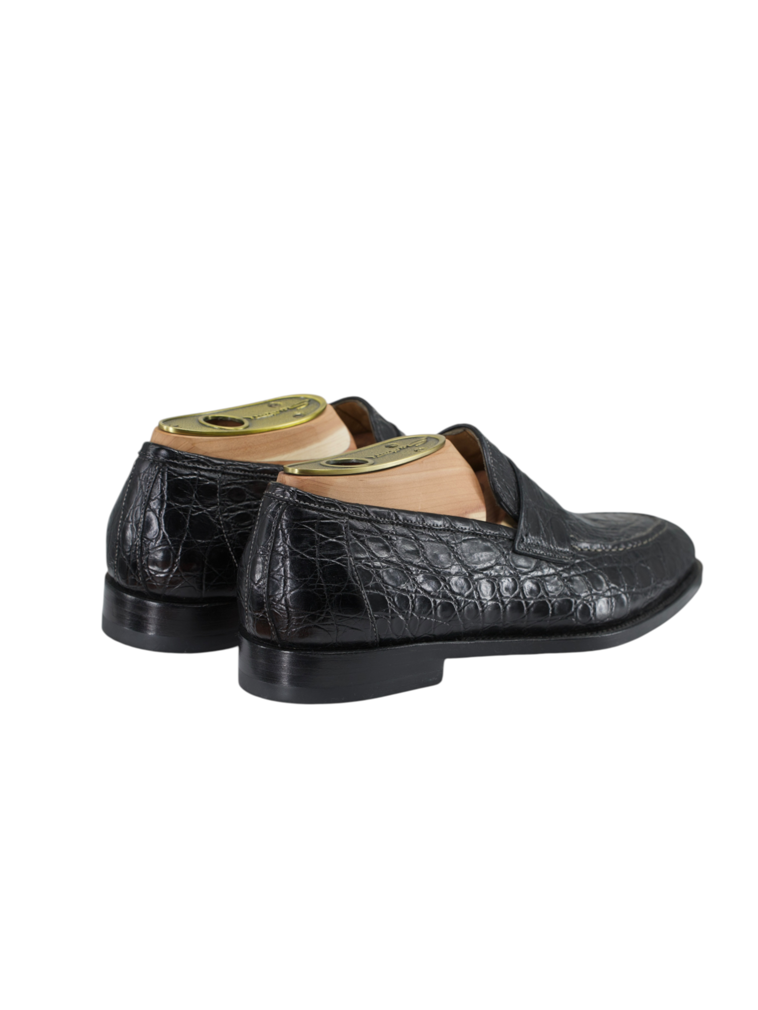 Santoni Black Venezuelan Caiman Crocodilus Penny Loafer + Belt