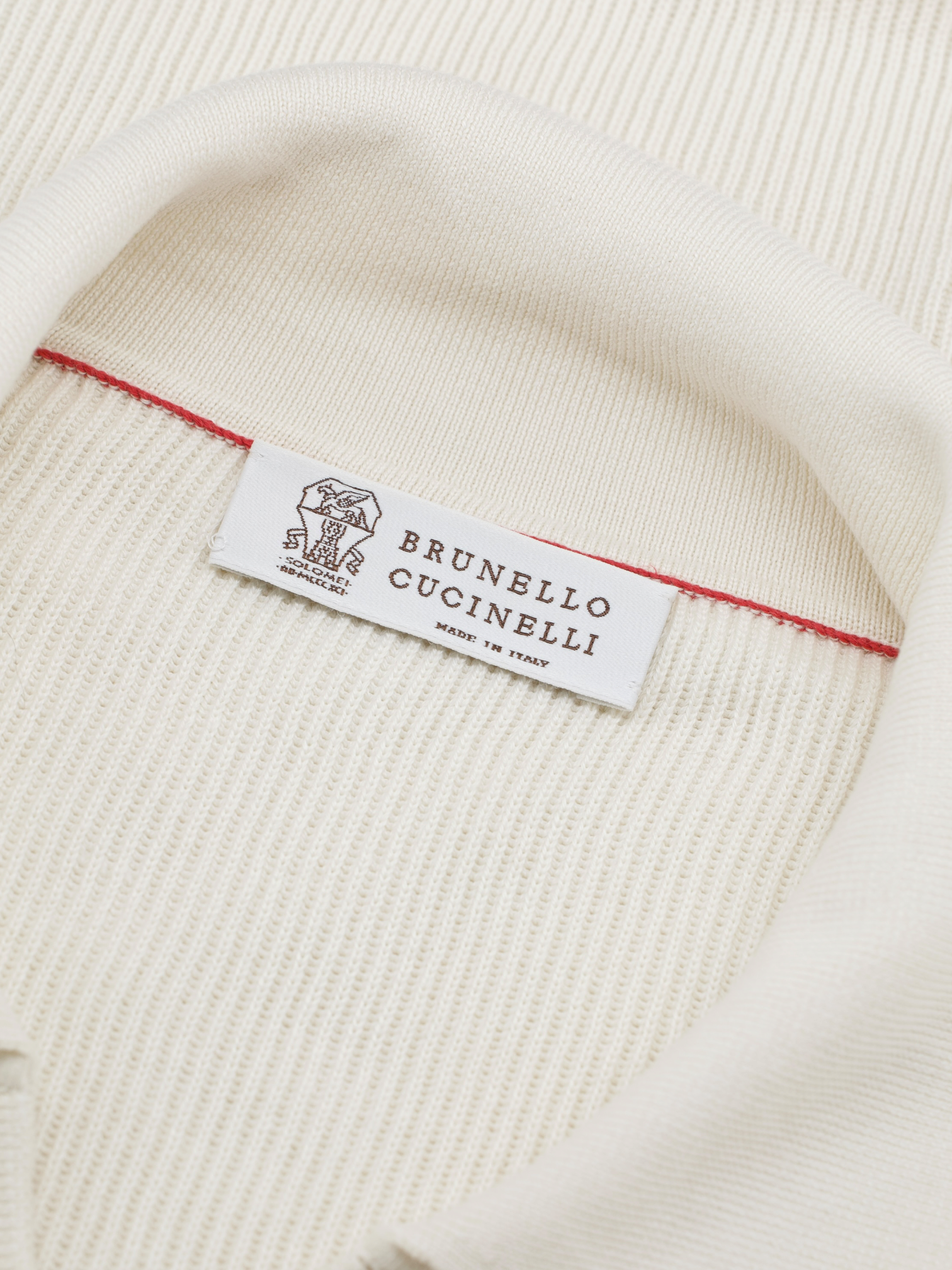 Brunello Cucinelli Creme Lightweight Rib-Knitted Cotton Buttonless Polo