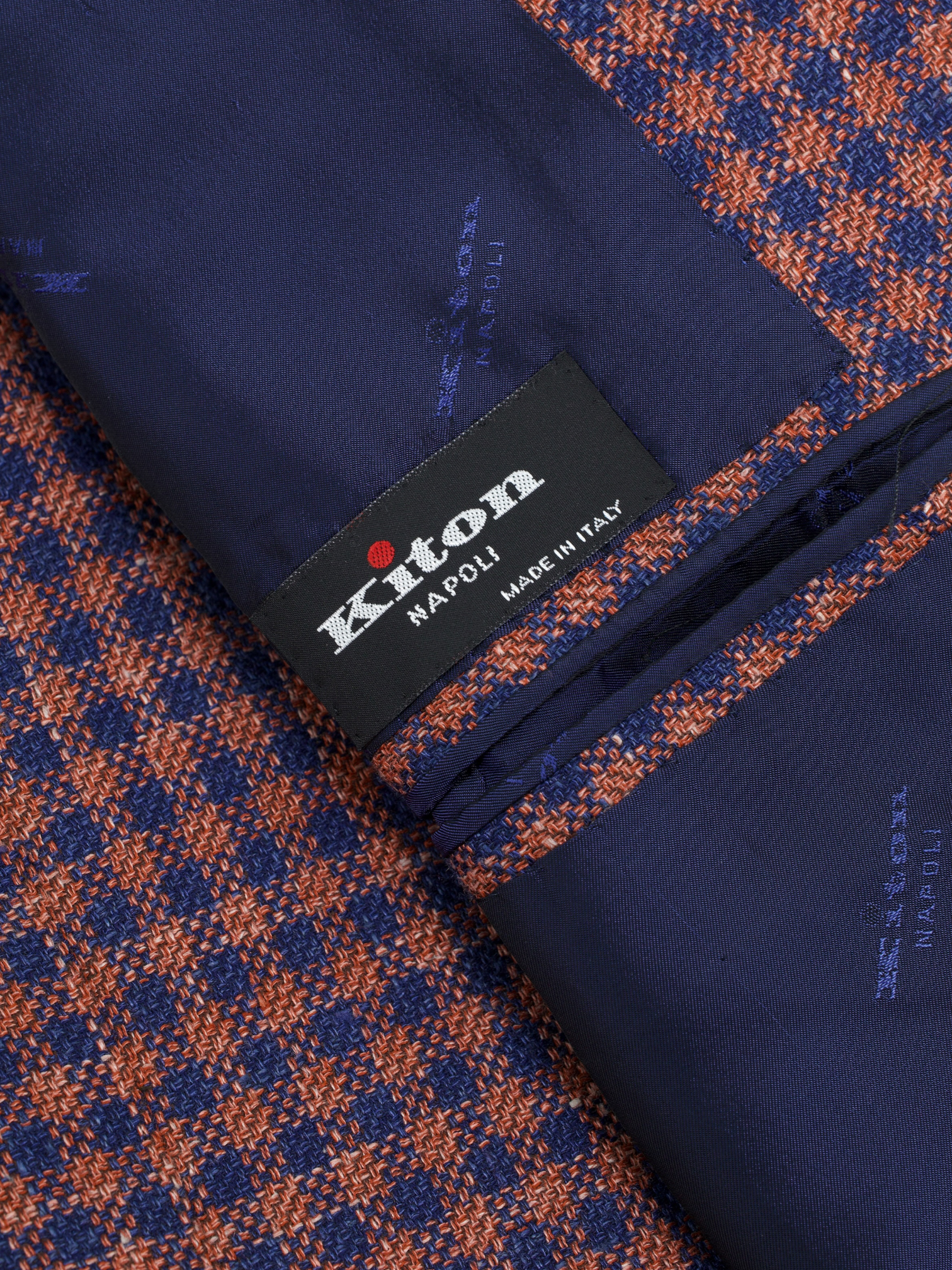 Kiton Dark Blue & Red Cashmere, Wool, Silk, Linen & Stretch Gingham Jacket