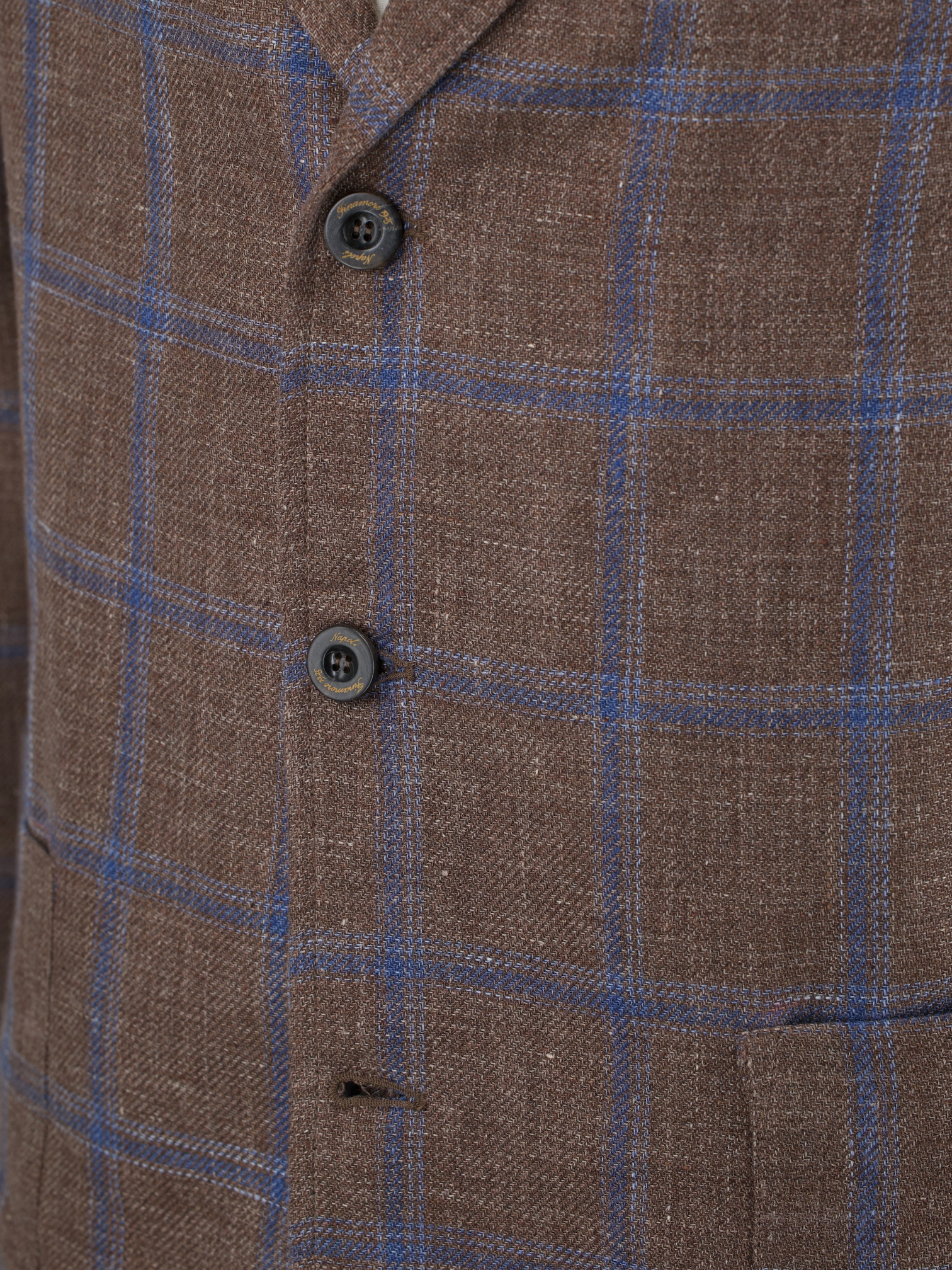 Finamore Brown & Blue Wool & Linen Checkered Shirt Jacket