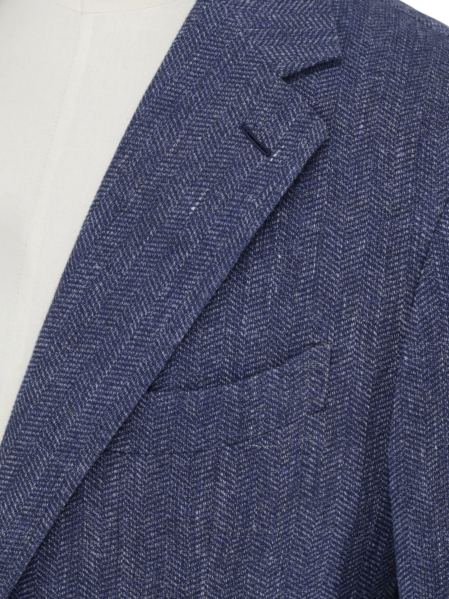 Caruso Denim Blue Linen & Cotton Herringbone Aida Jacket