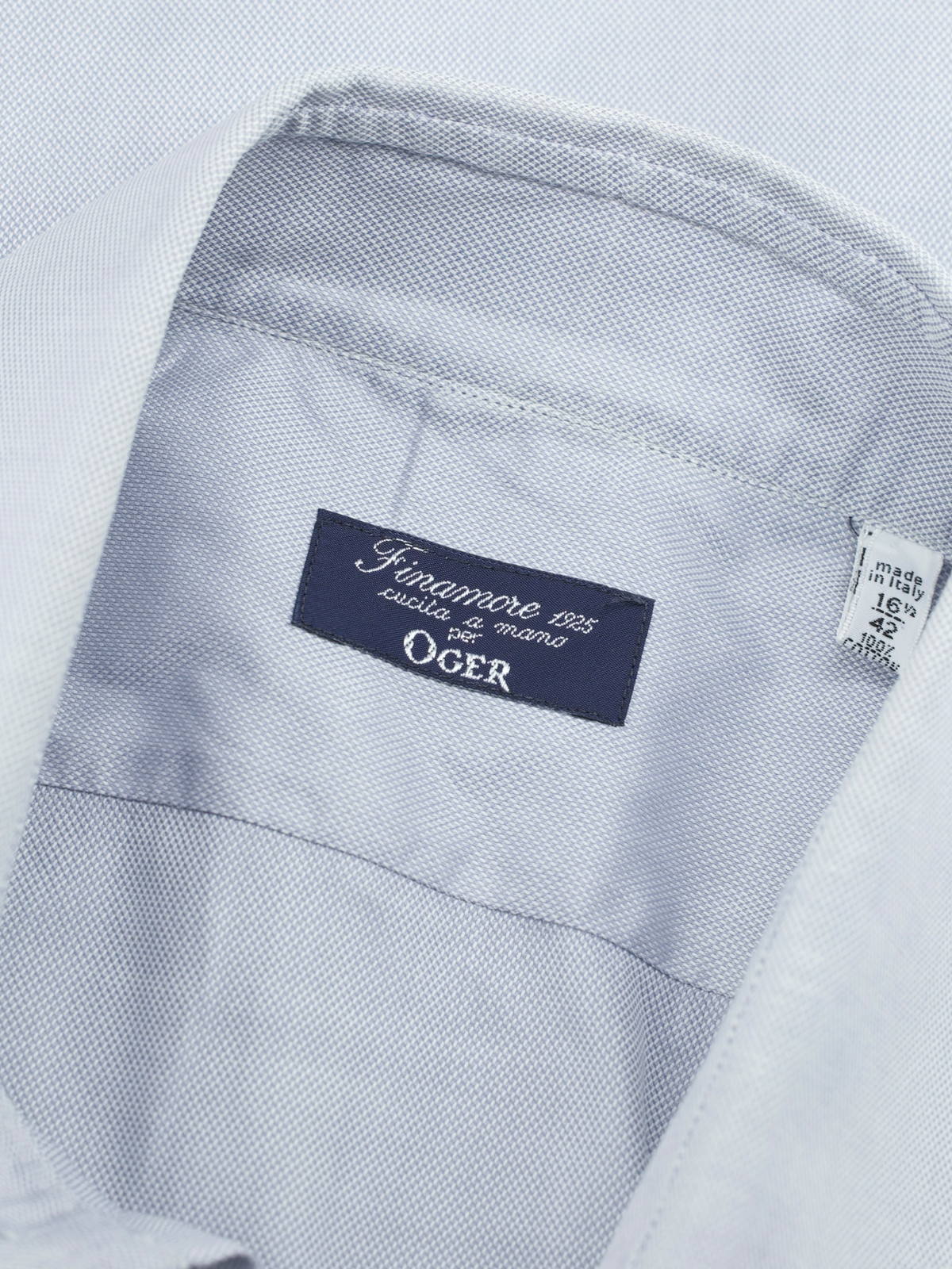 Finamore Light Grey Cotton Pinpoint Shirt