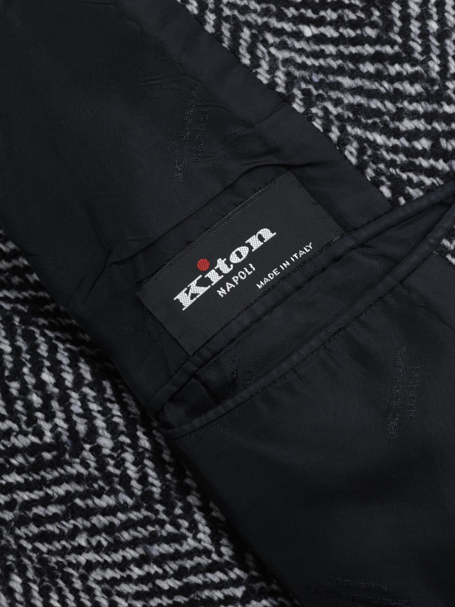 Kiton Black & White Wool, Cashmere & Silk Bouclé-Herringbone Jacket