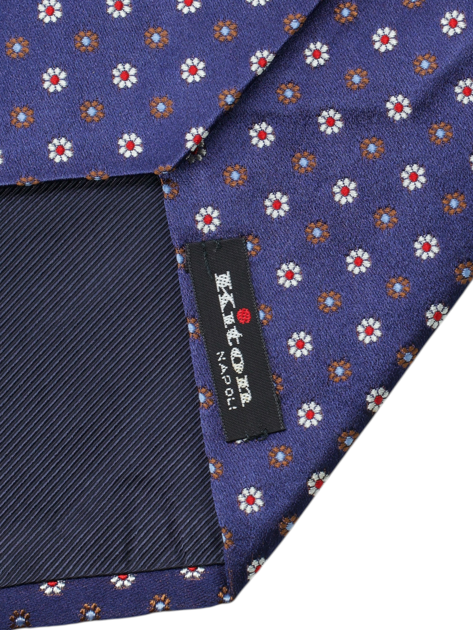 Kiton 5-Fold Navy & Brown Silk Floral Pattern Tie