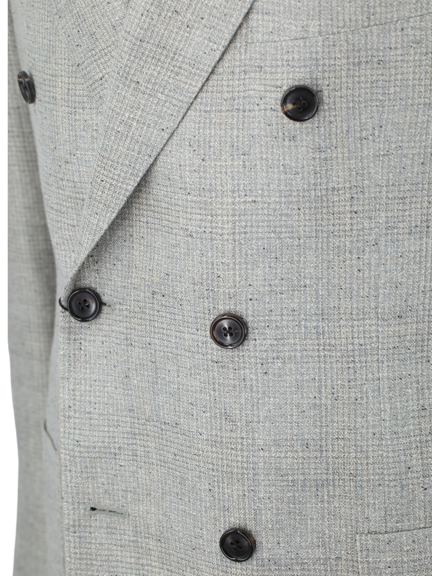 Corneliani Marlbled Greige Double-Breasted Silk, Linen & Wool Jacket