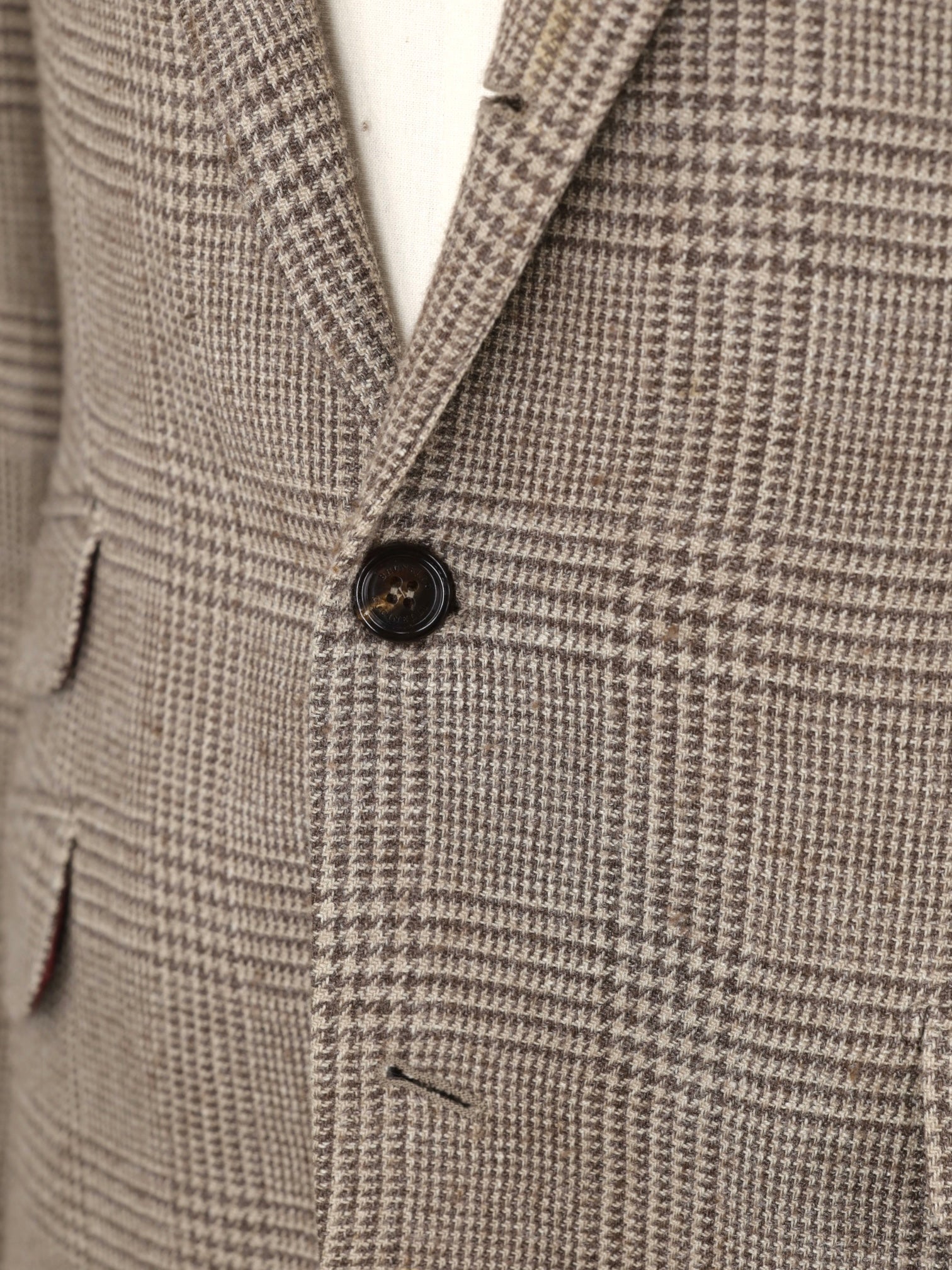 Brunello Cucinelli Light Brown Wool, Silk & Linen Prince of Wales Jacket