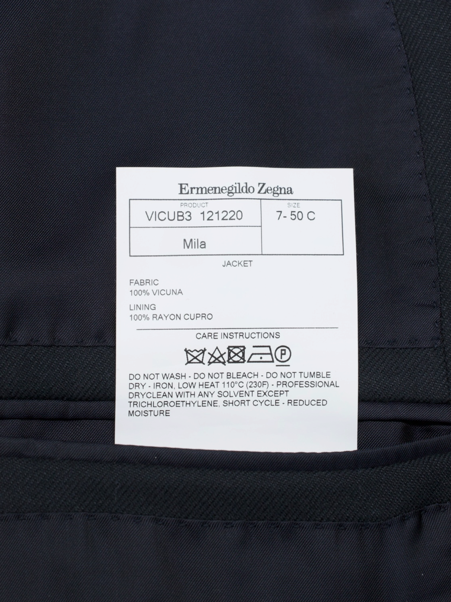 Ermenegildo Zegna Black Pure Vicuña Twill Mila Jacket