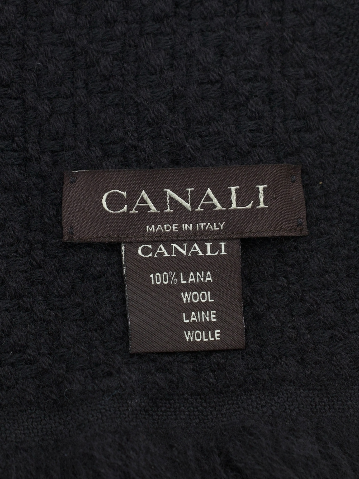 Canali Black Pure Wool Jacquard Weave Scarf