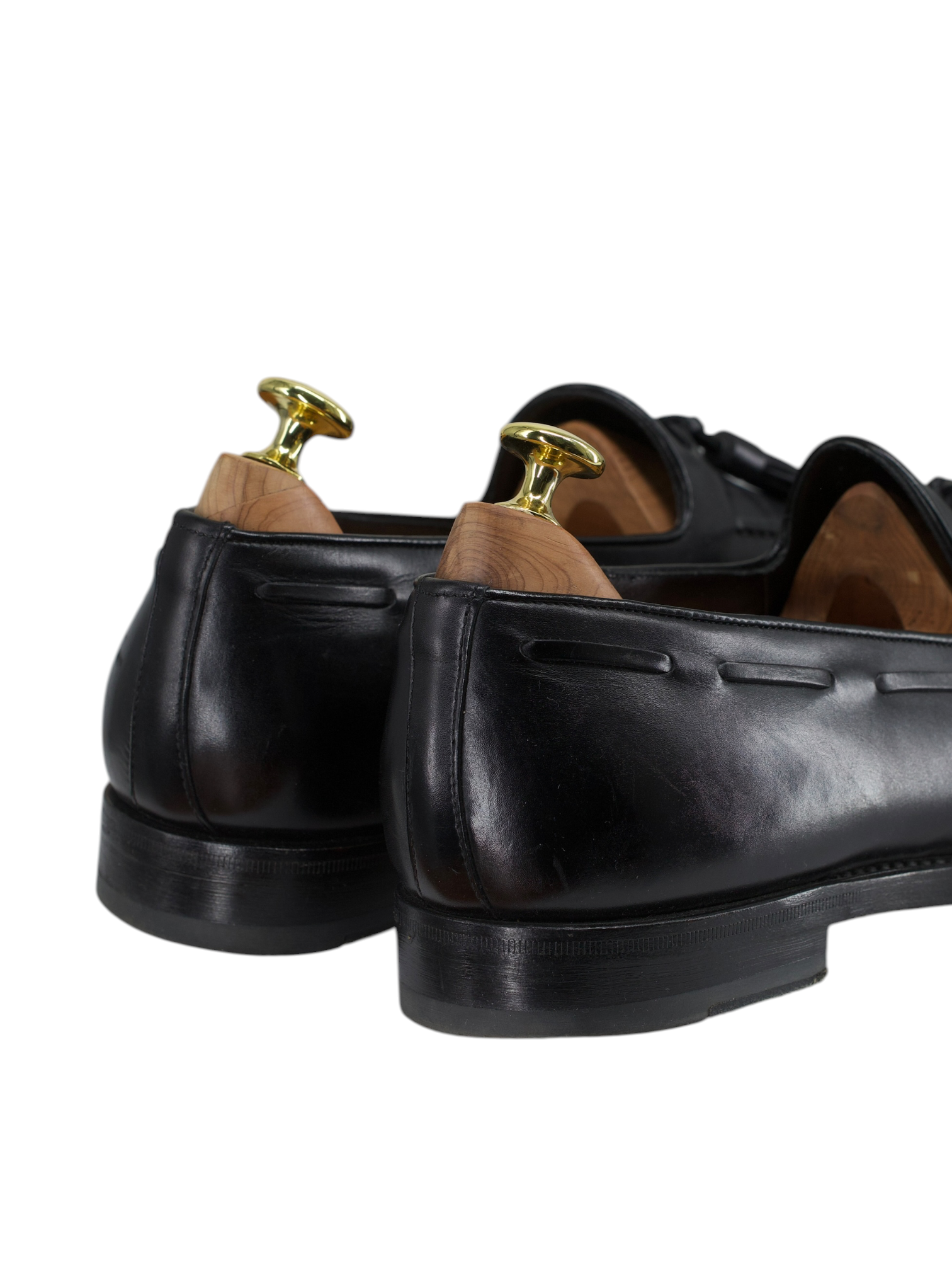 Santoni Black Calfleather Goodyear-Welted Tassel Loafers