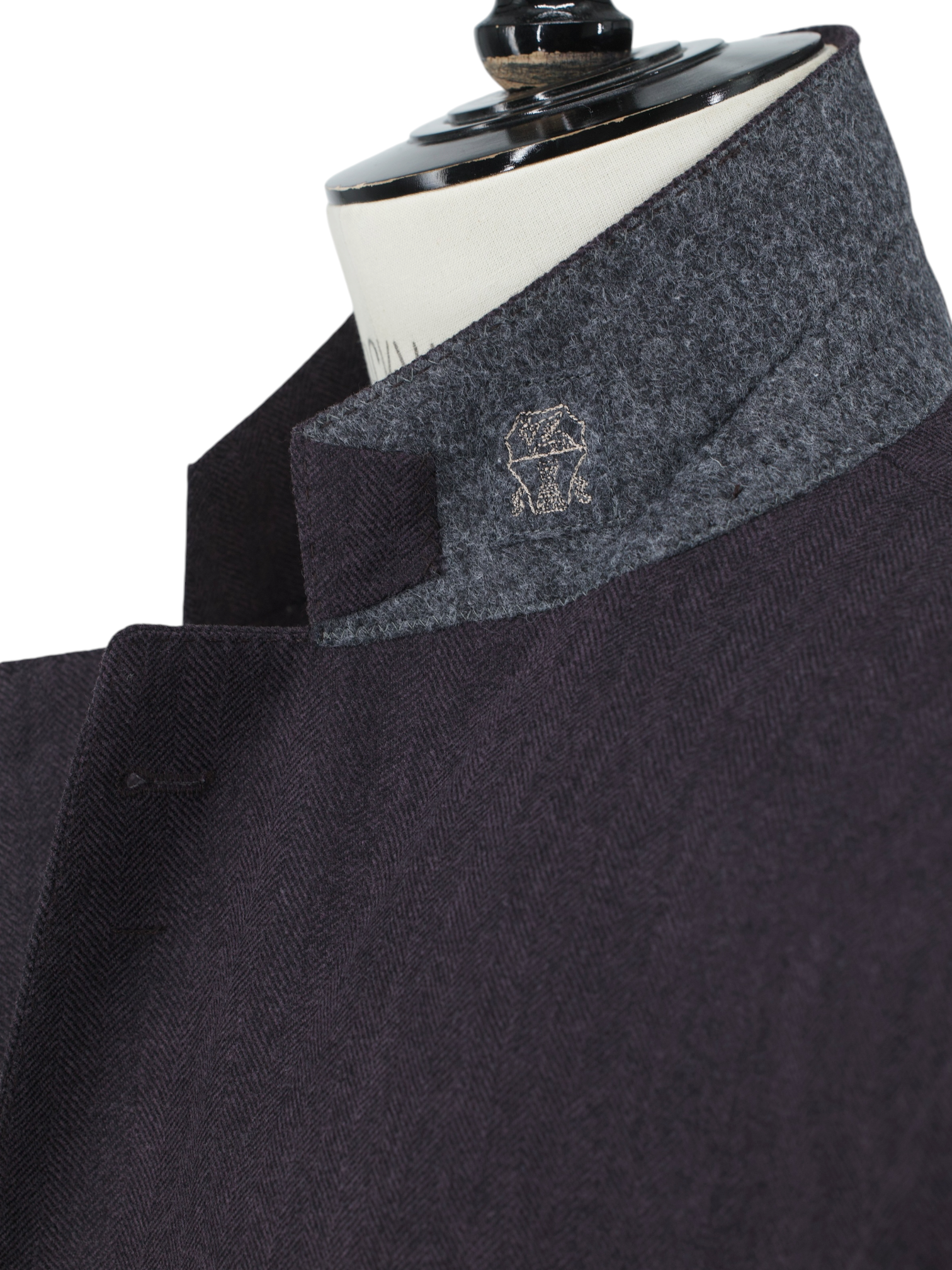 Brunello Cucinelli Aubergine Wool & Cashmere Herringbone Jacket