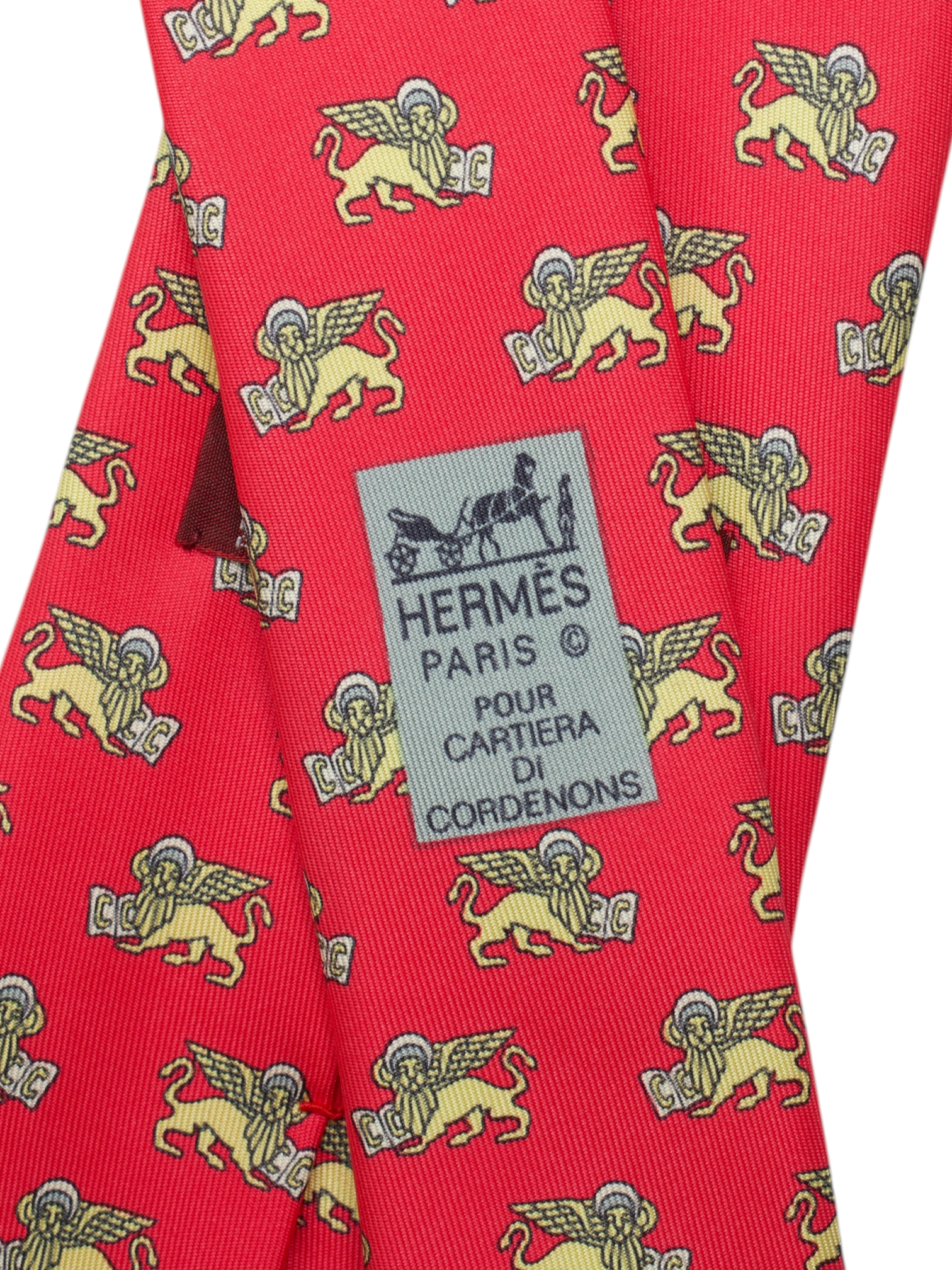 Hermès Red & Yellow "Lion of Saint Mark" Pattern Tie