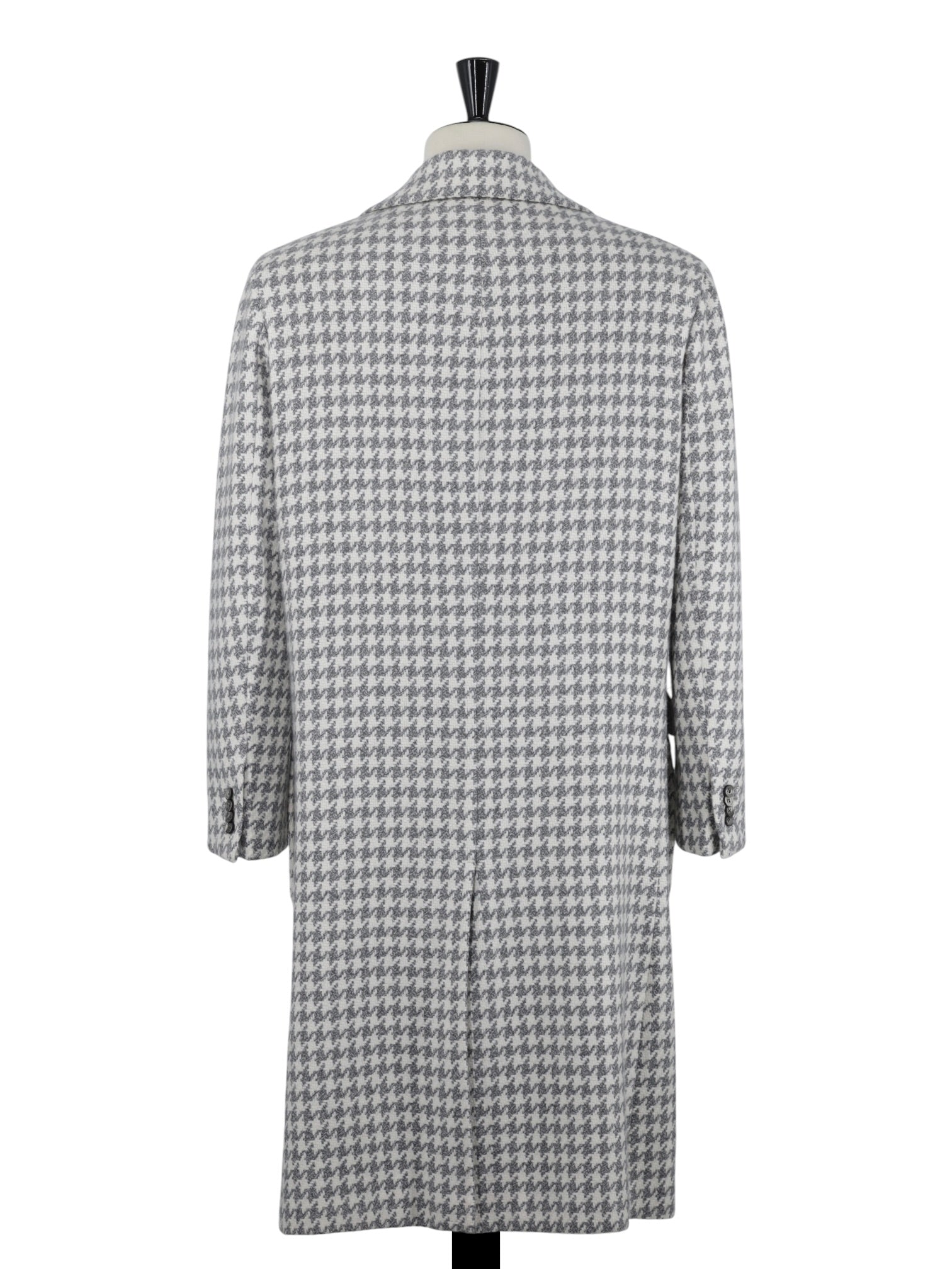 Kiton Light Grey & Offwhite Pure Cashmere Jaquard-Weave Houndstooth Overcoat