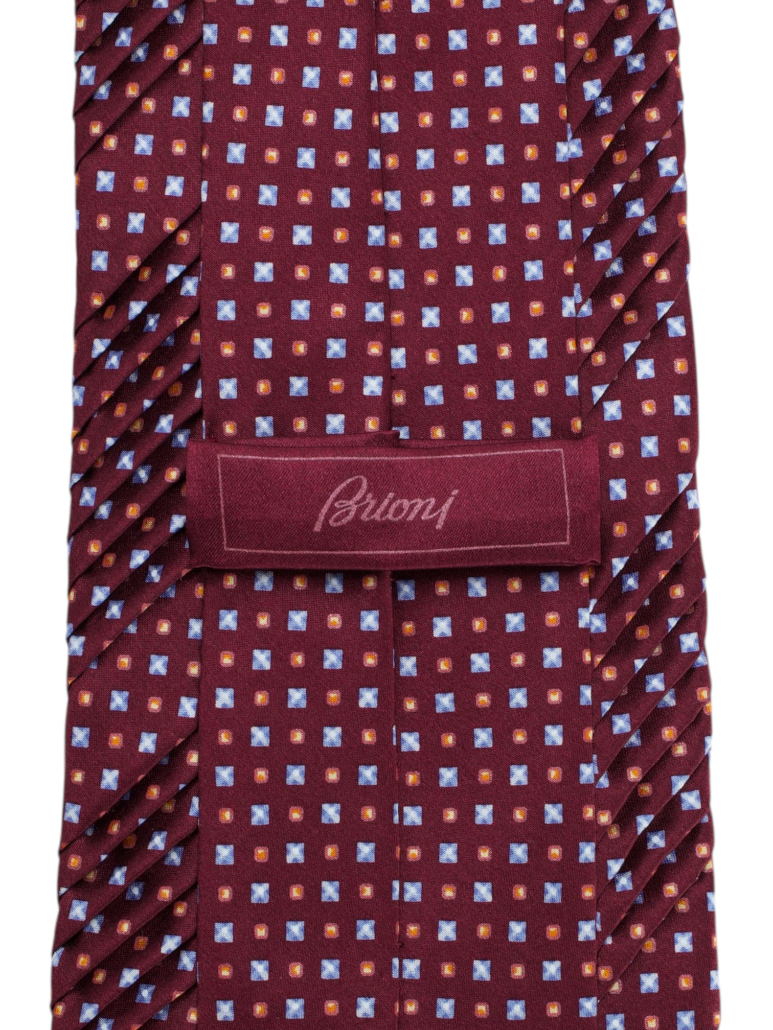 Brioni Wine Red Silk Plissé Geometric Pattern Tie
