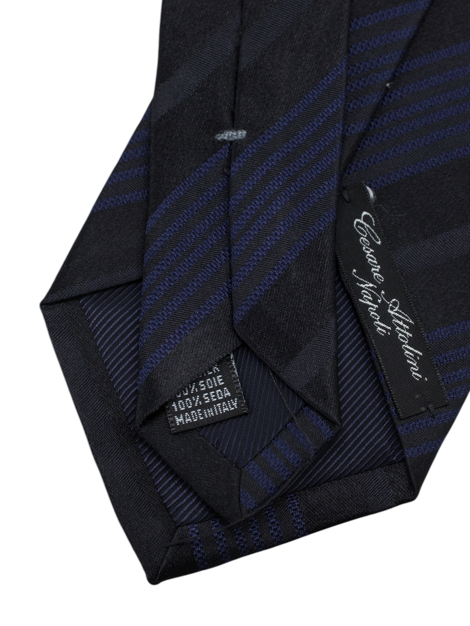 Cesare Attolini Navy & Royal Blue Striped Silk Tie