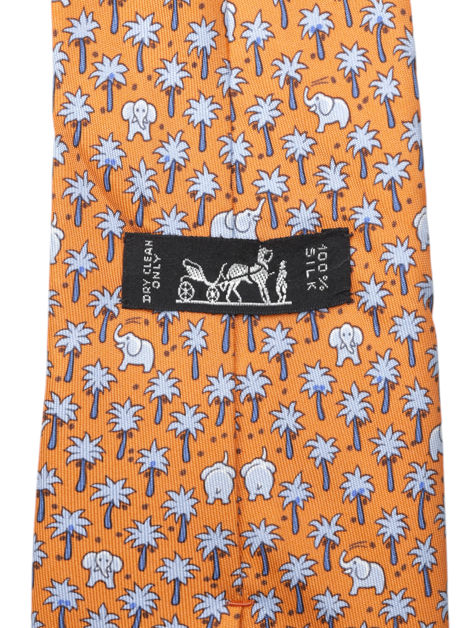 Hermès Orange & Steel Blue Elephants-Pattern Tie