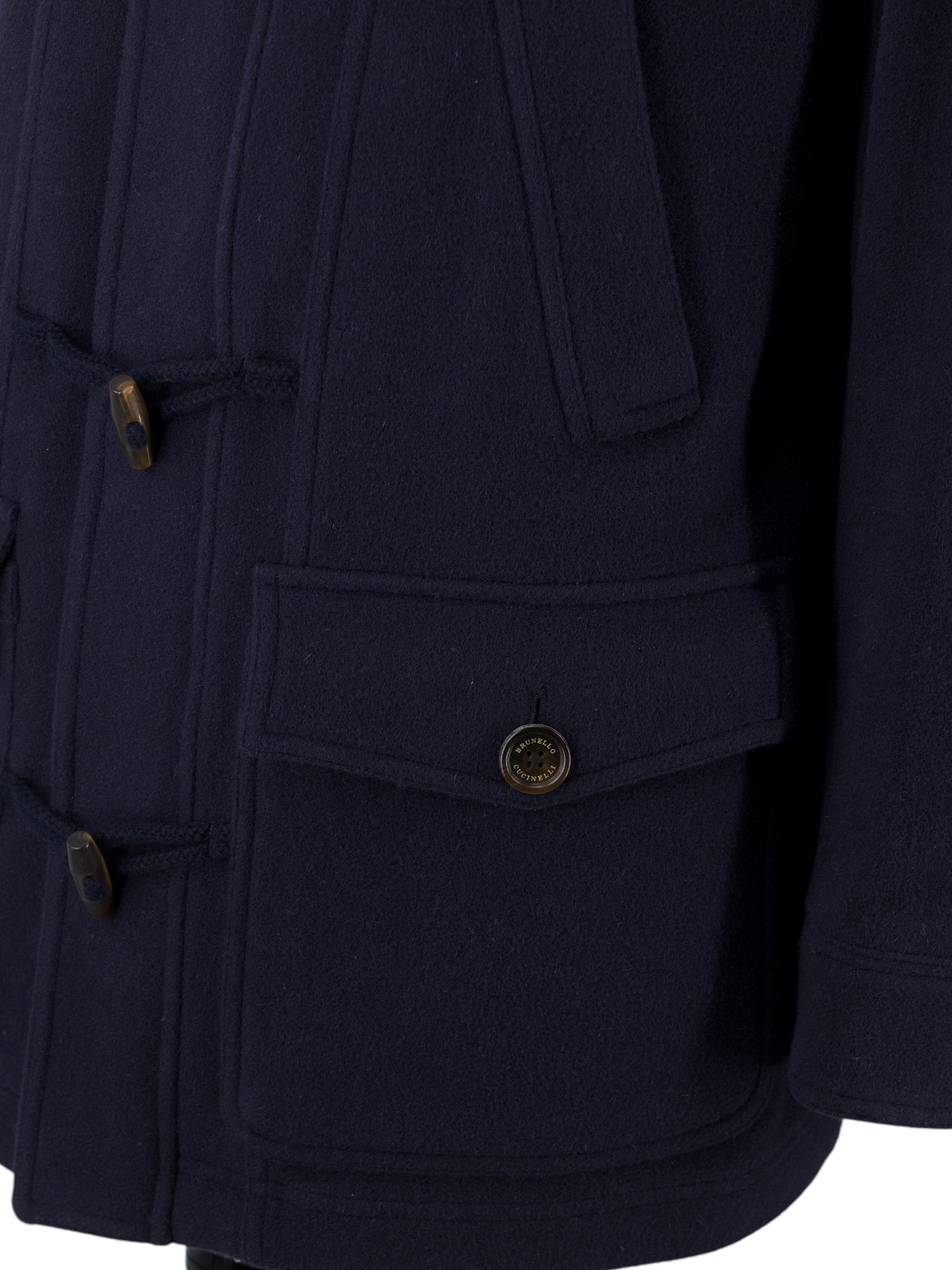 Brunello Cucinelli Navy Wool, Angora & Silk Duffle Coat