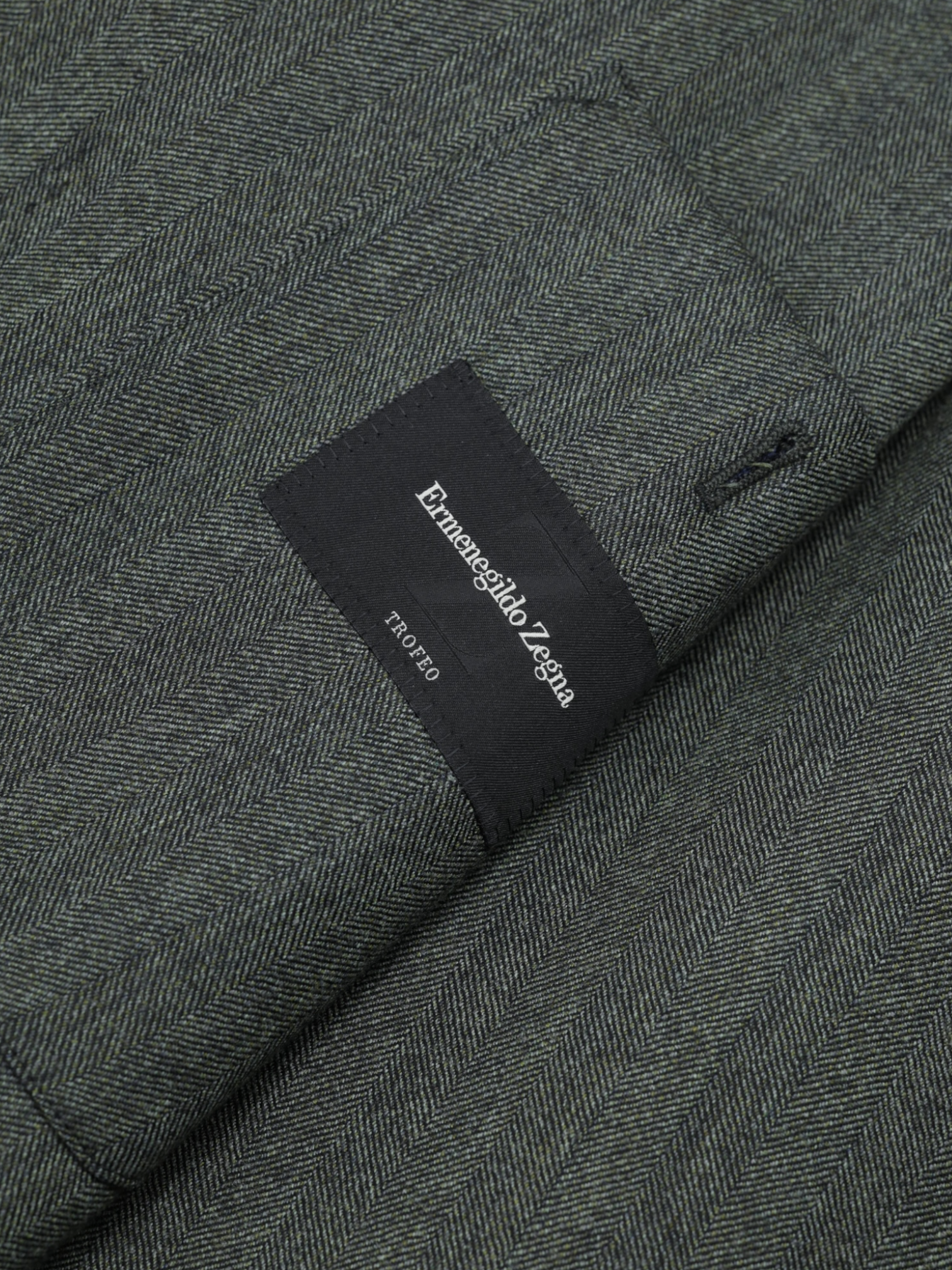 Ermenegildo Zegna Sage Green Trofeo-Wool Herringbone "Travel" Jacket