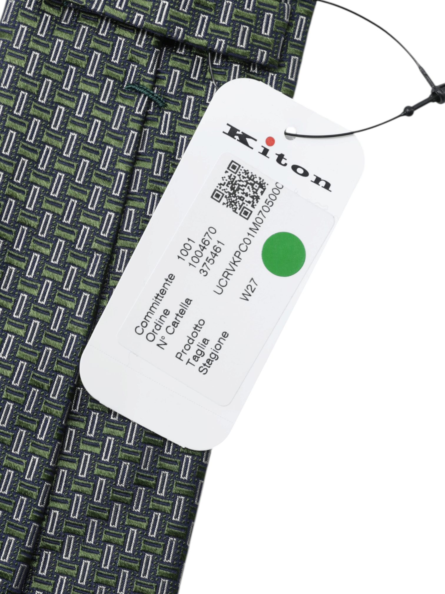 Kiton 5-Fold Dark Green Silk Geometric-Pattern Self-Tipped Tie