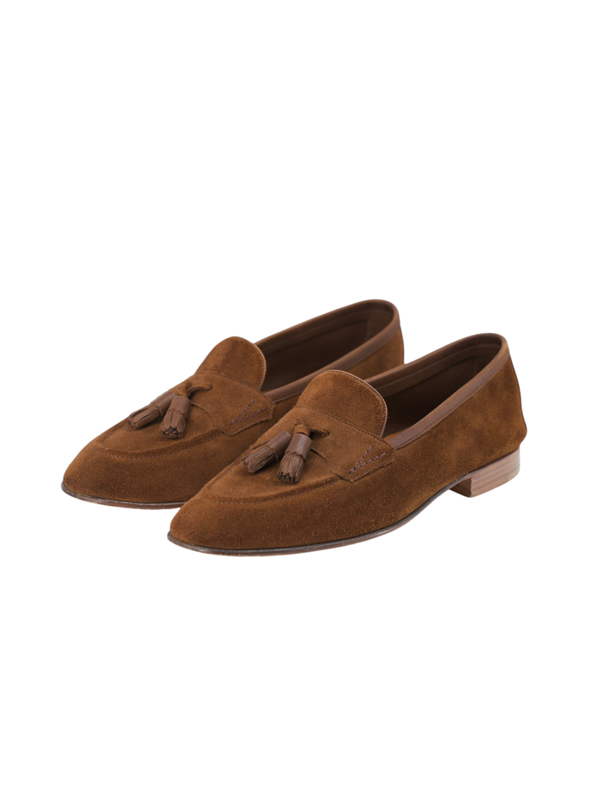 Edward Green Brown Baby-Calf Suede Portland Unlined Tassel Loafer