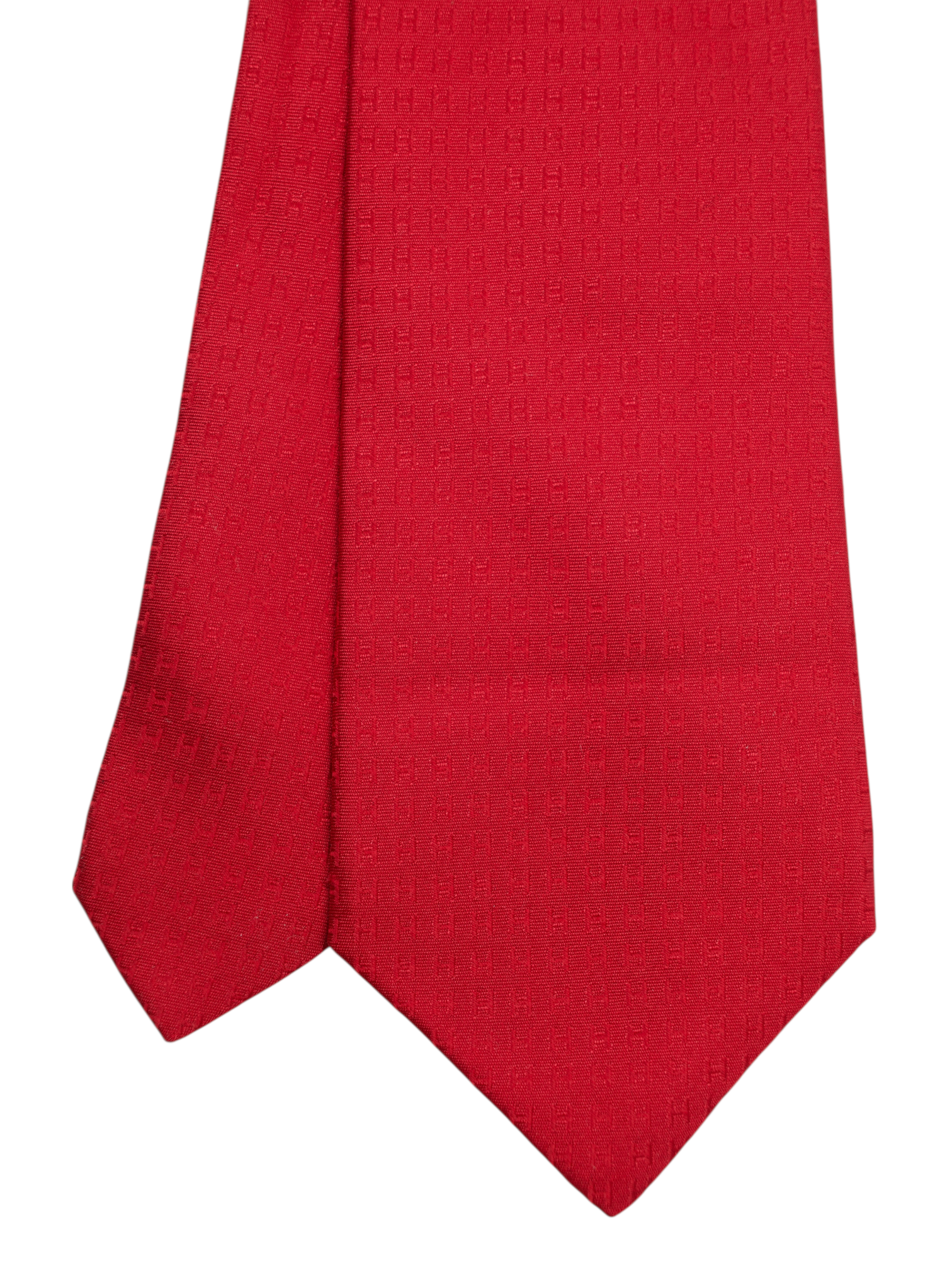 Hermès Bright Red Silk Faconnee "H" Pattern Tie