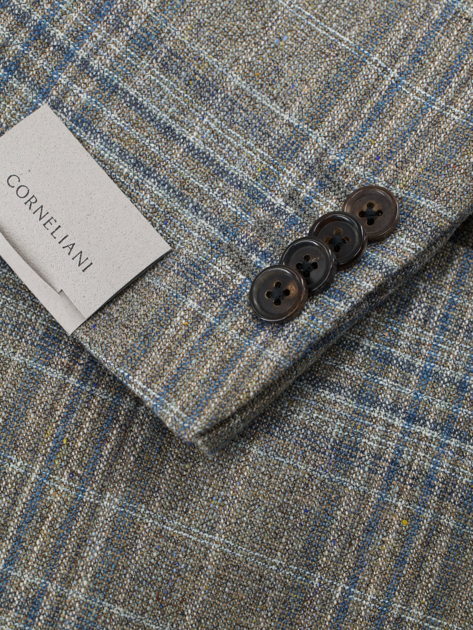 Corneliani Taupe & Denim Blue Silk & Wool Checkered "Gate" Jacket