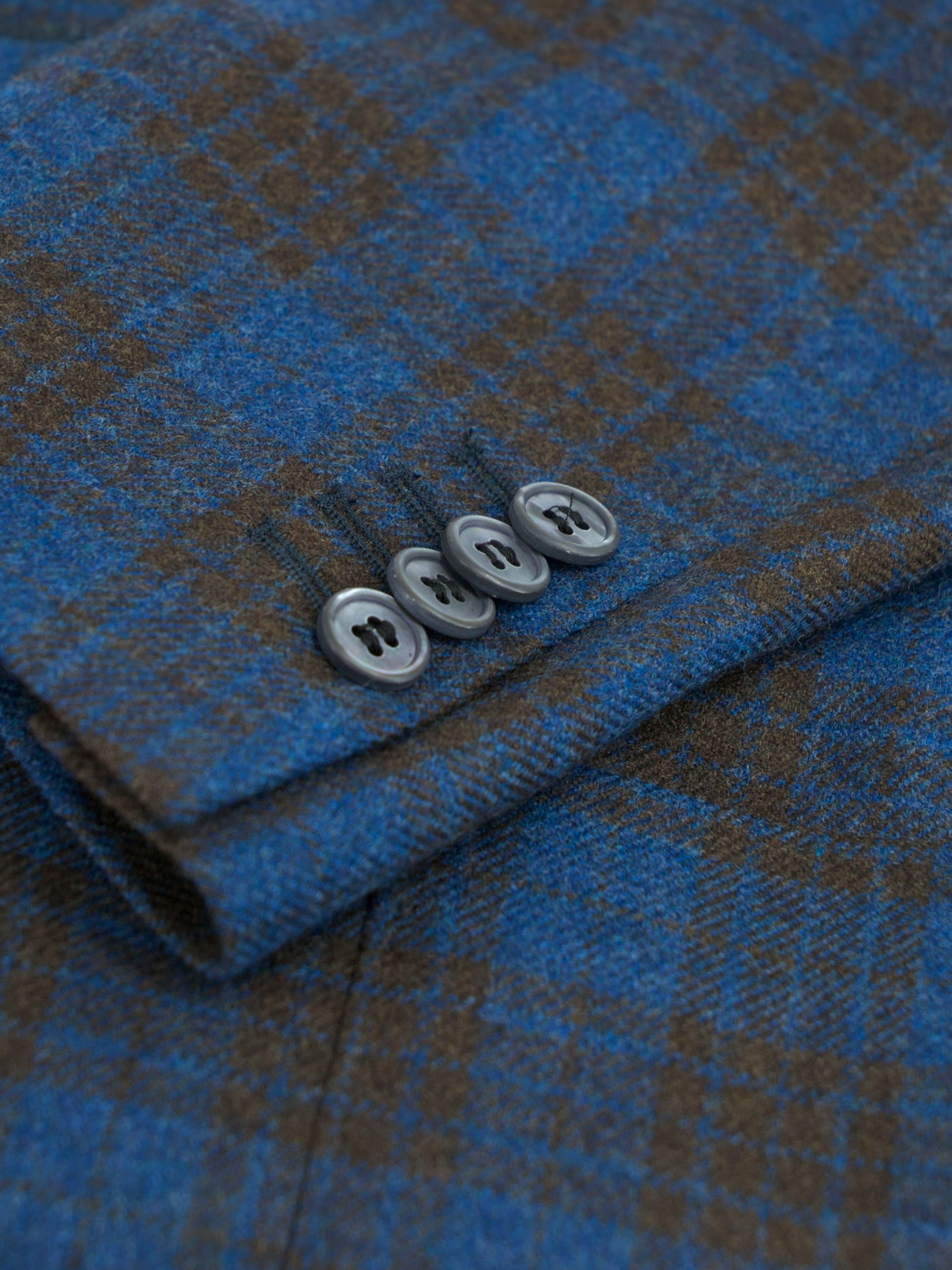 Corneliani Sartoria Azure Blue & Brown Wool-Cashmere Check Jacket