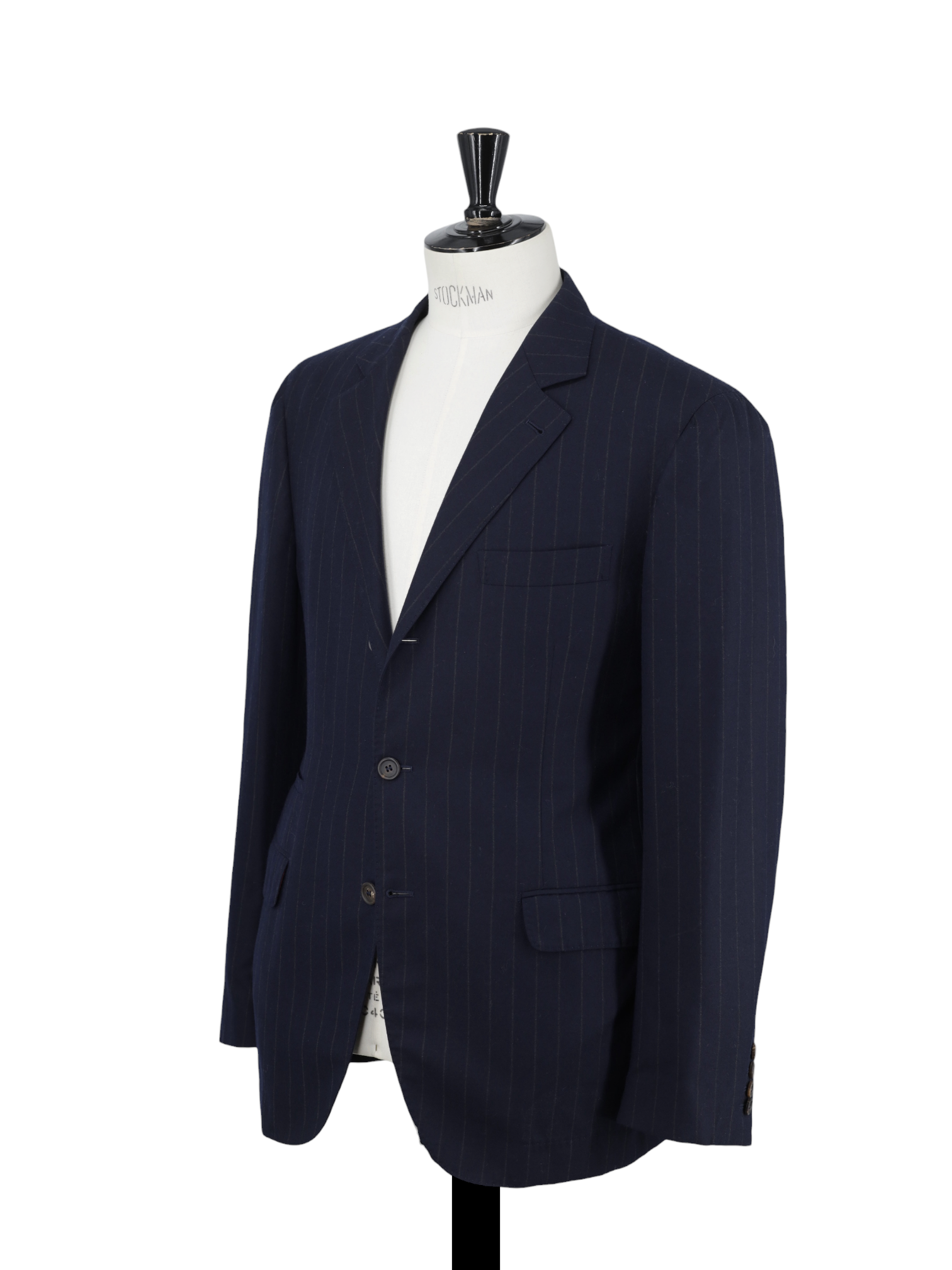 Brunello Cucinelli Navy Brushed Wool & Silk Pinstripe Suit