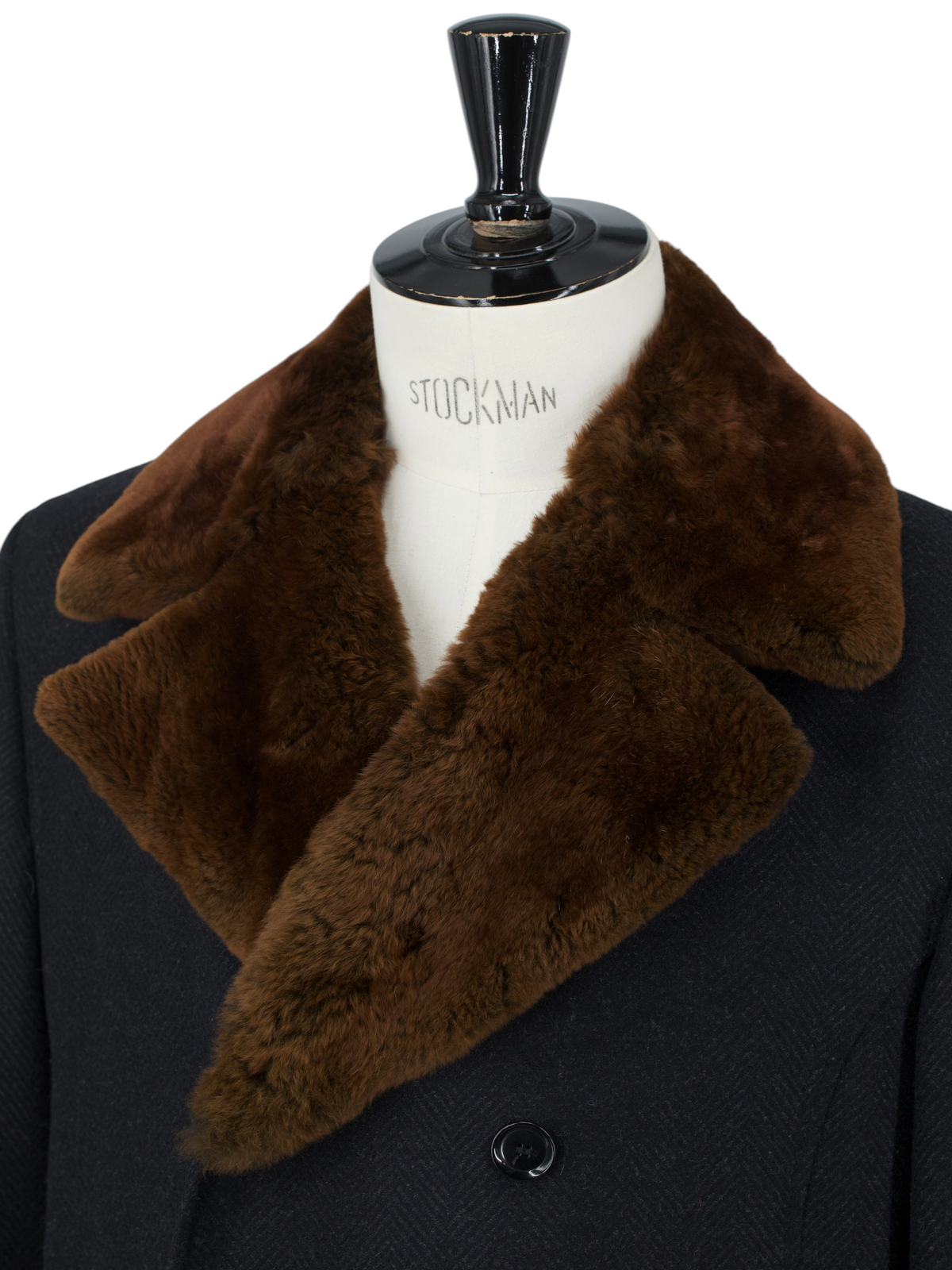 Pal Zileri Dark Grey Wool-Cashmere & Fur-Collar Herringbone Overcoat