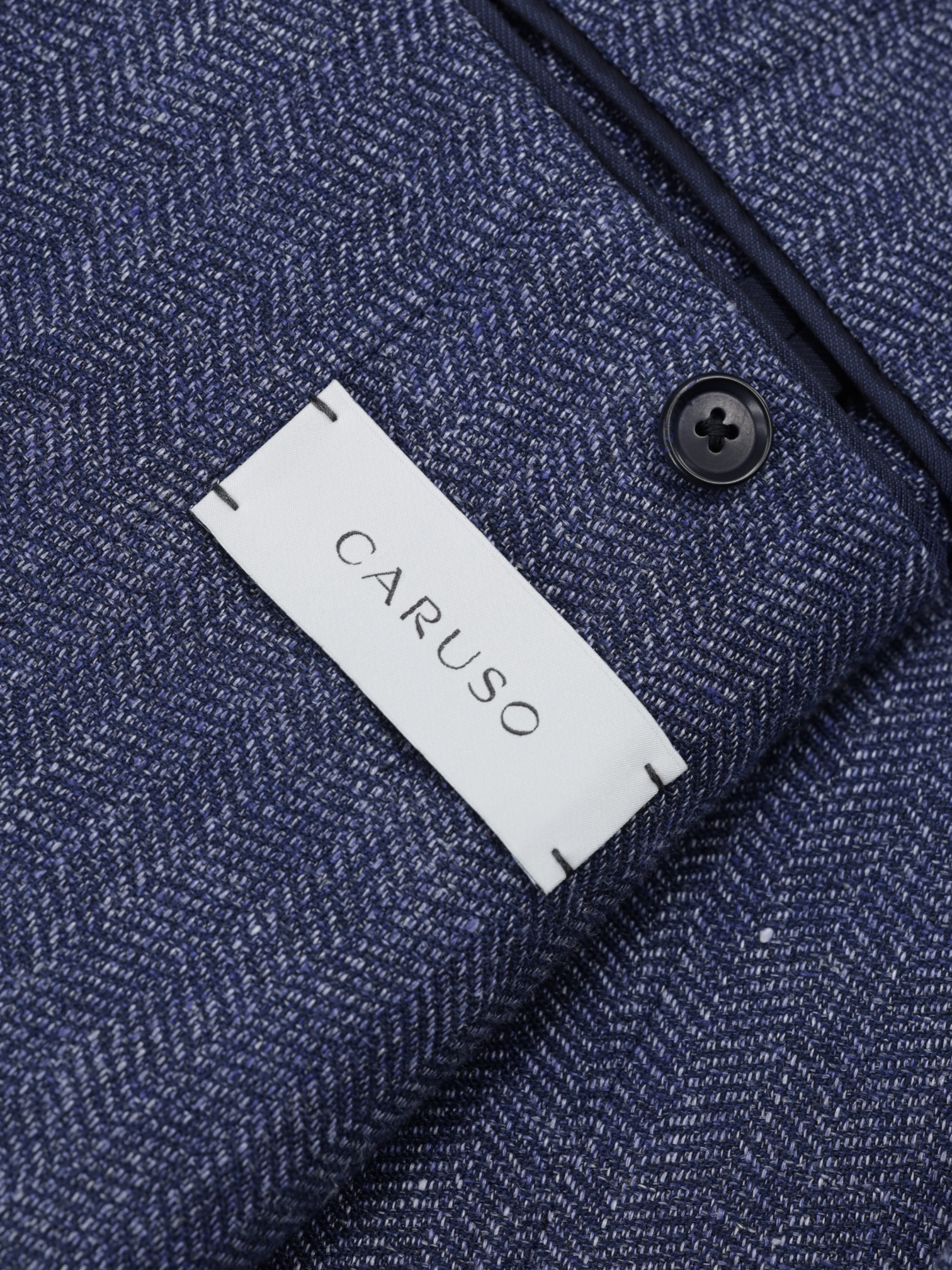 Caruso Denim Blue Linen & Cotton Herringbone Aida Jacket