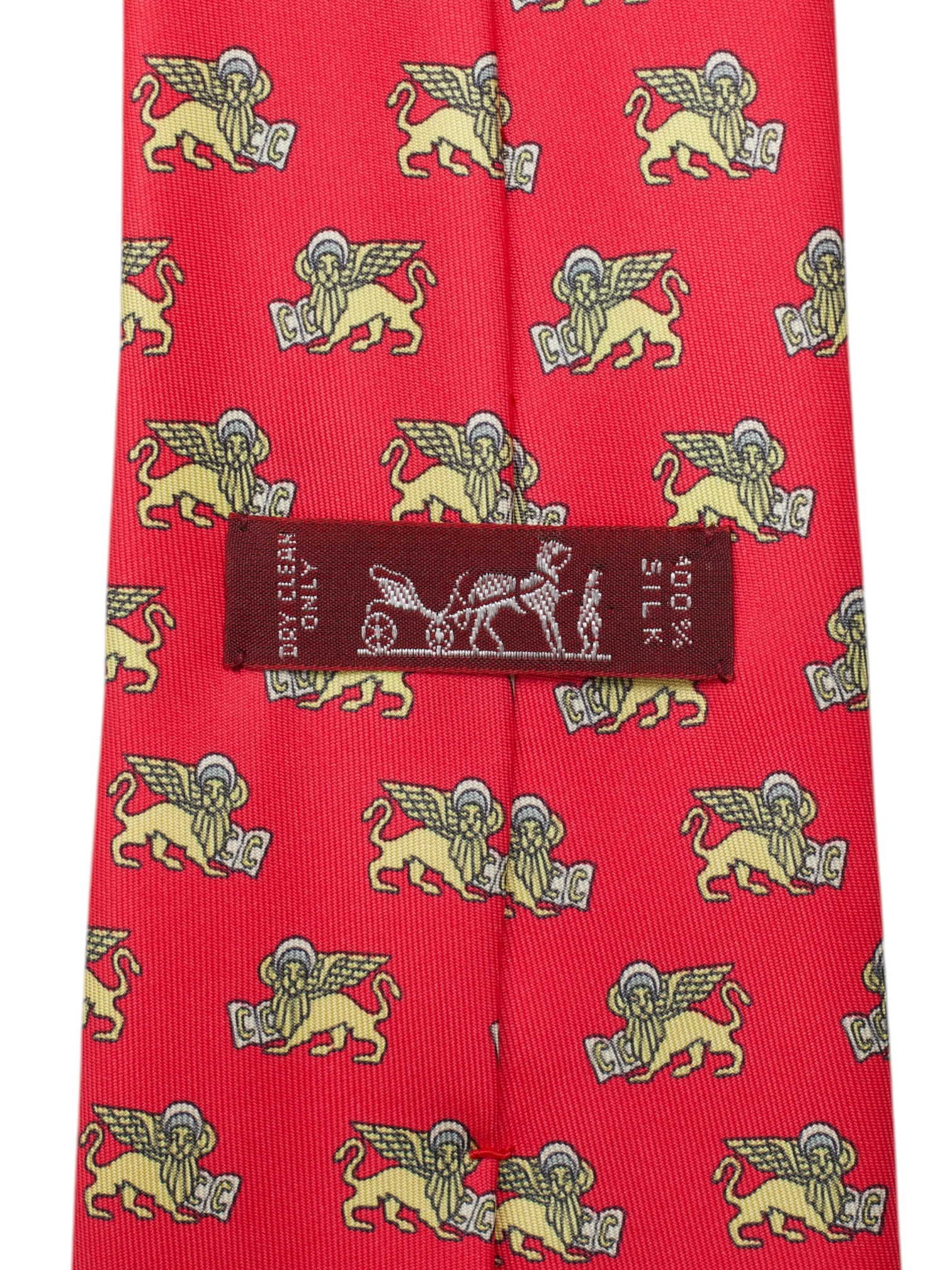 Hermès Red & Yellow "Lion of Saint Mark" Pattern Tie