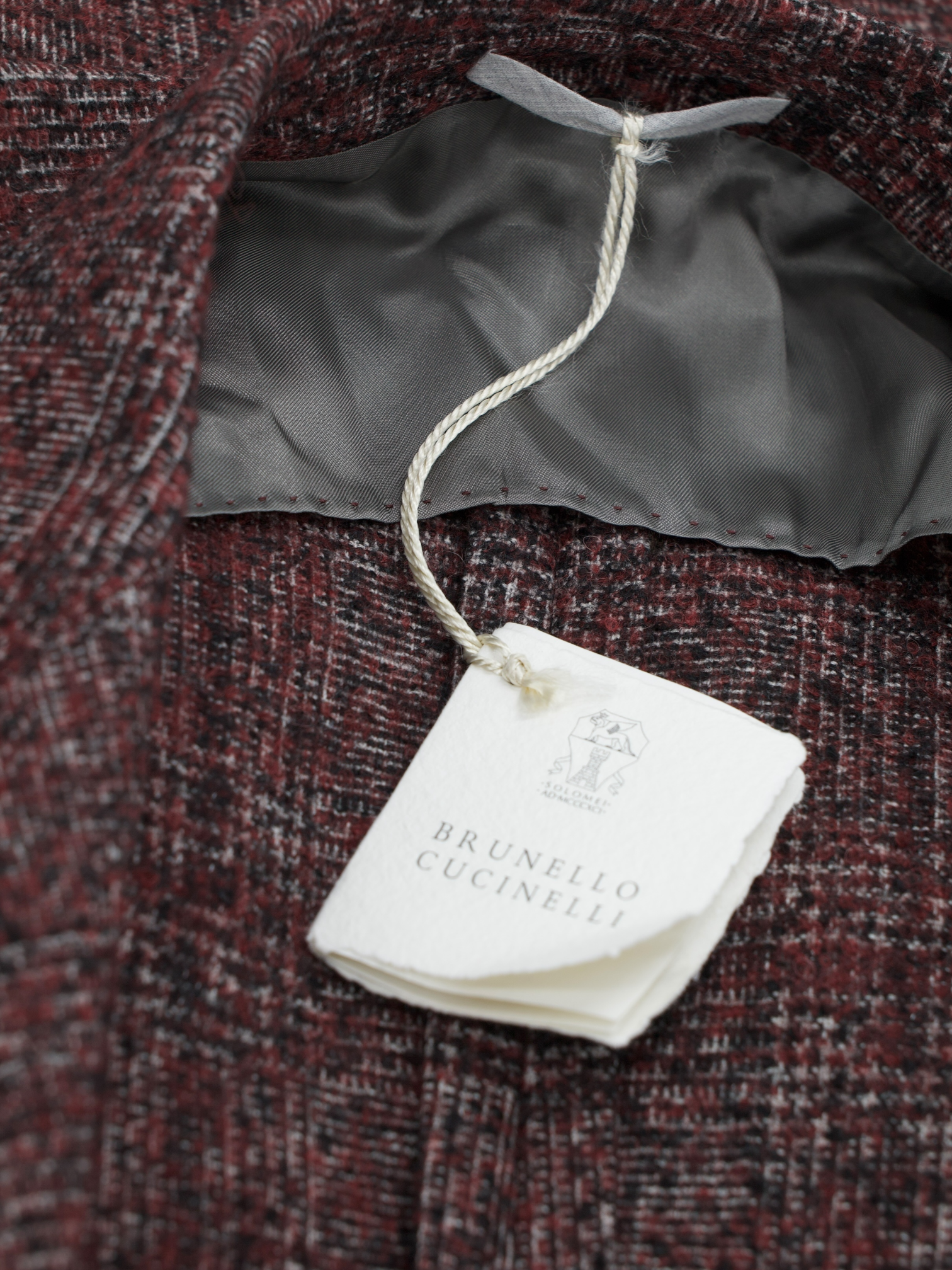 Brunello Cucinelli Burgundy Alpaca, Wool & Stretch Bouclé Checkered Jacket