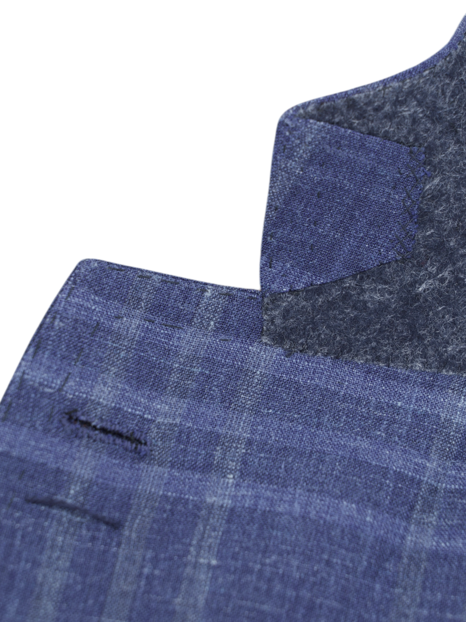 Cesare Attolini Blue Wool, Silk & Linen Overcheck Jacket