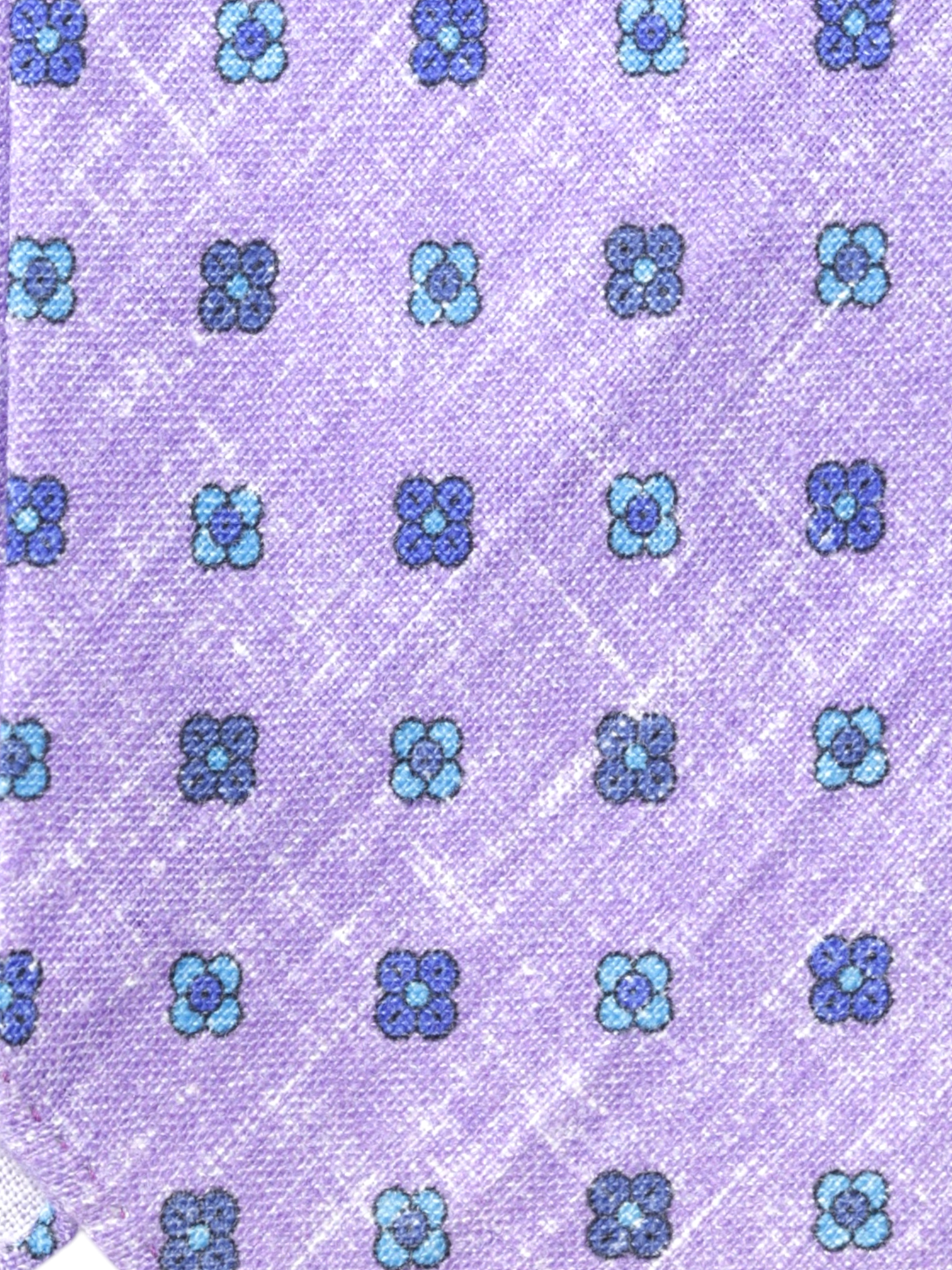 Kiton 5-Fold Lavender & Blue Pure-Linen Floral-Pattern Untipped & Handrolled Tie