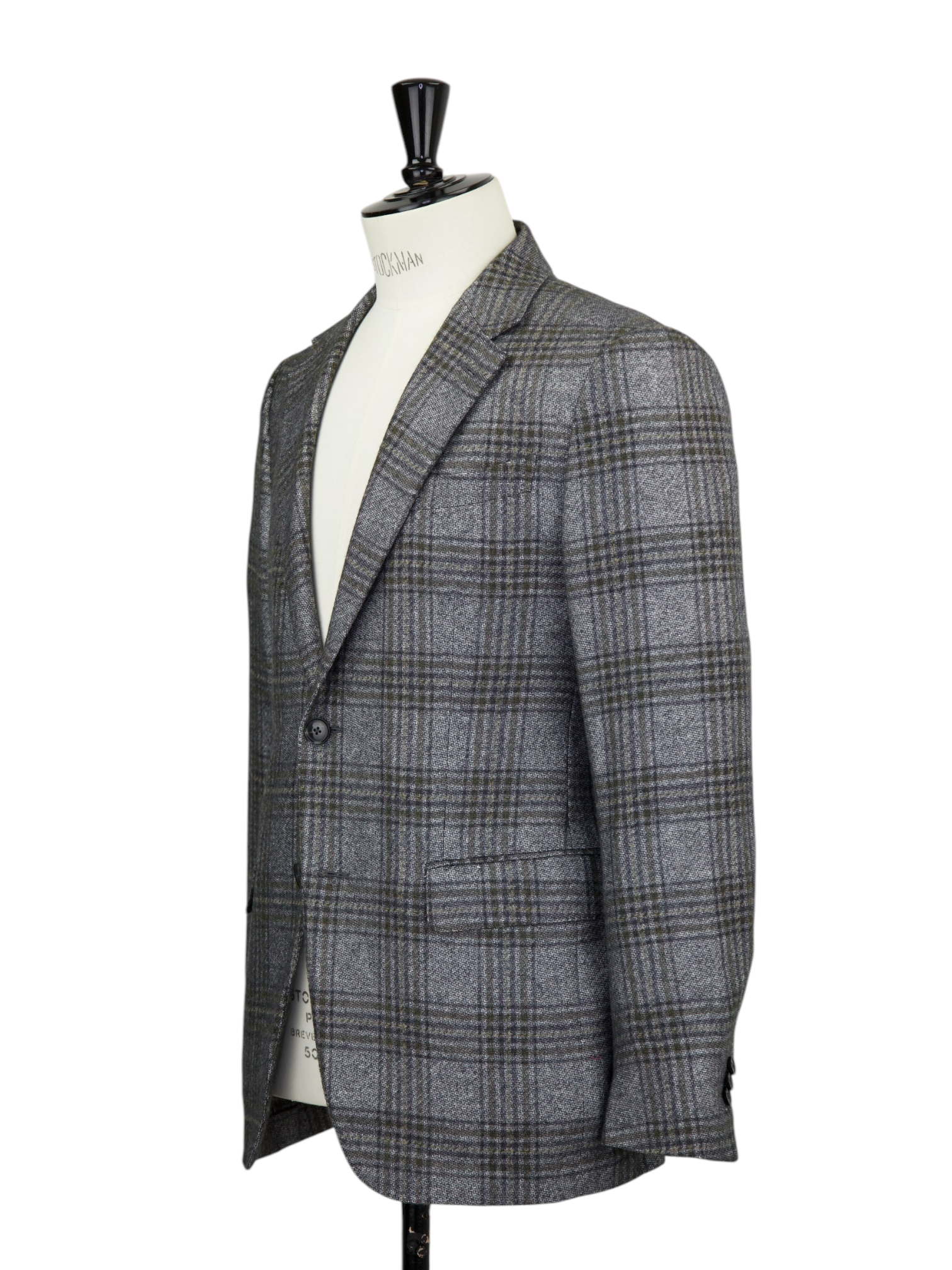 Ermenegildo Zegna Light Grey & Olive Green Silk & Cashmere Glenplaid Jacket