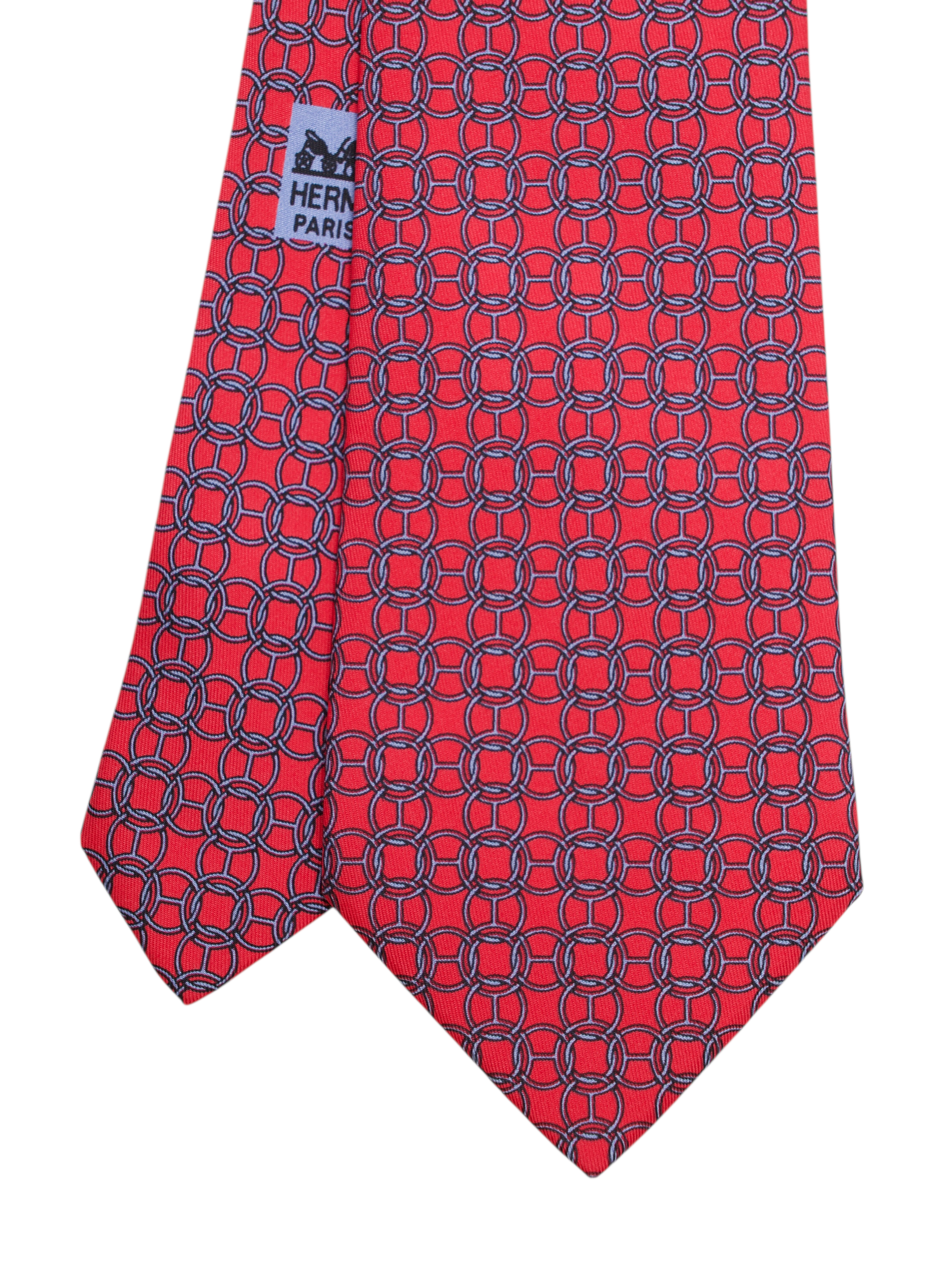 Hermès Coral Red Silk Chain-Ring Pattern Tie