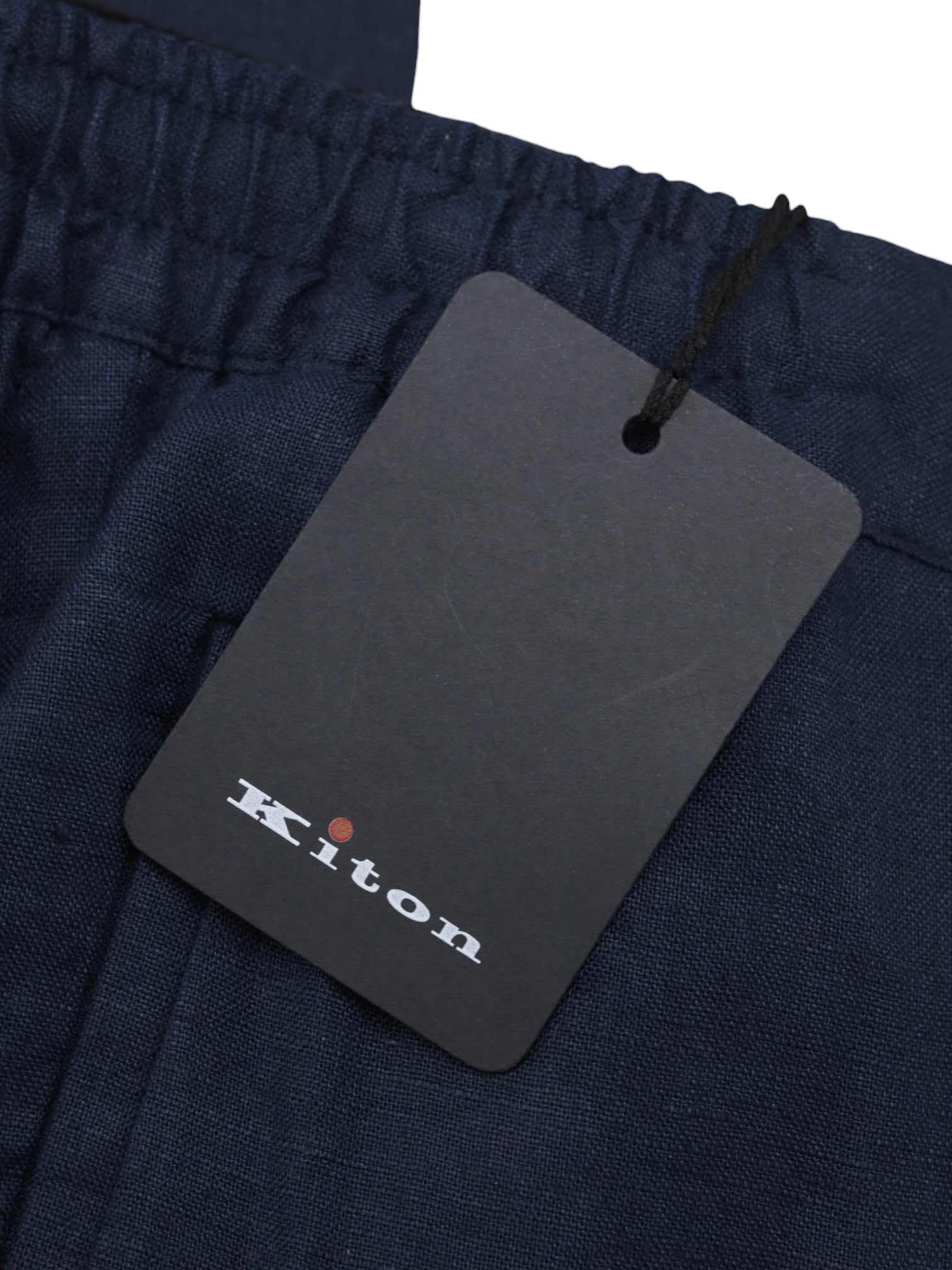 Kiton Navy Linen Drawstring Summer Trousers